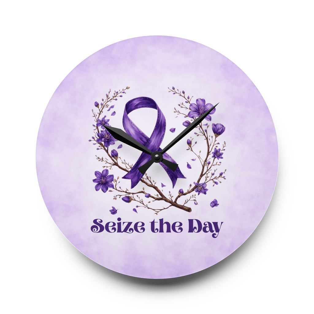 Purple Floral Seize the Day Acrylic Wall Clock