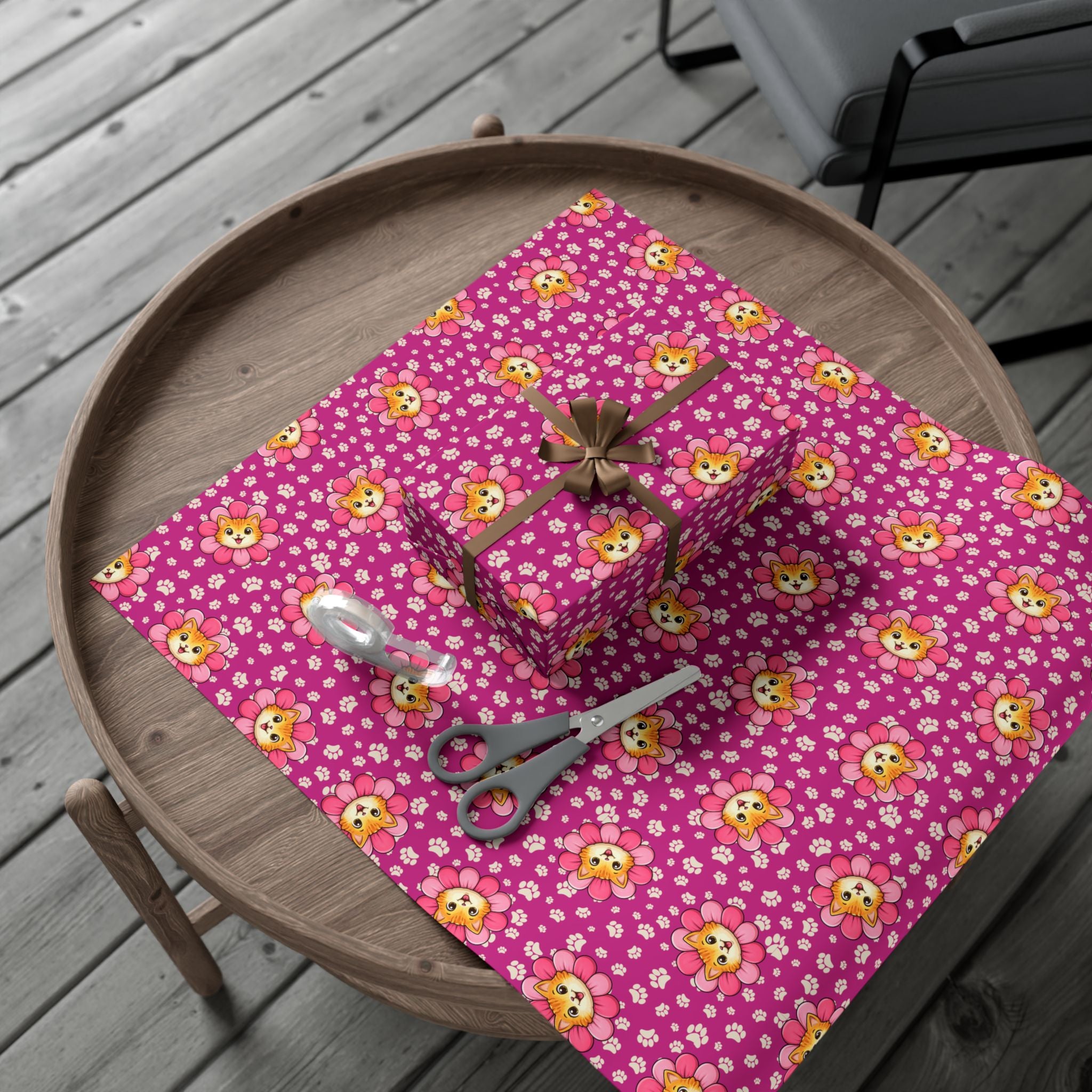 Pink Cat Blossom Gift Wrap | Cute Cat Lover Wrapping Paper