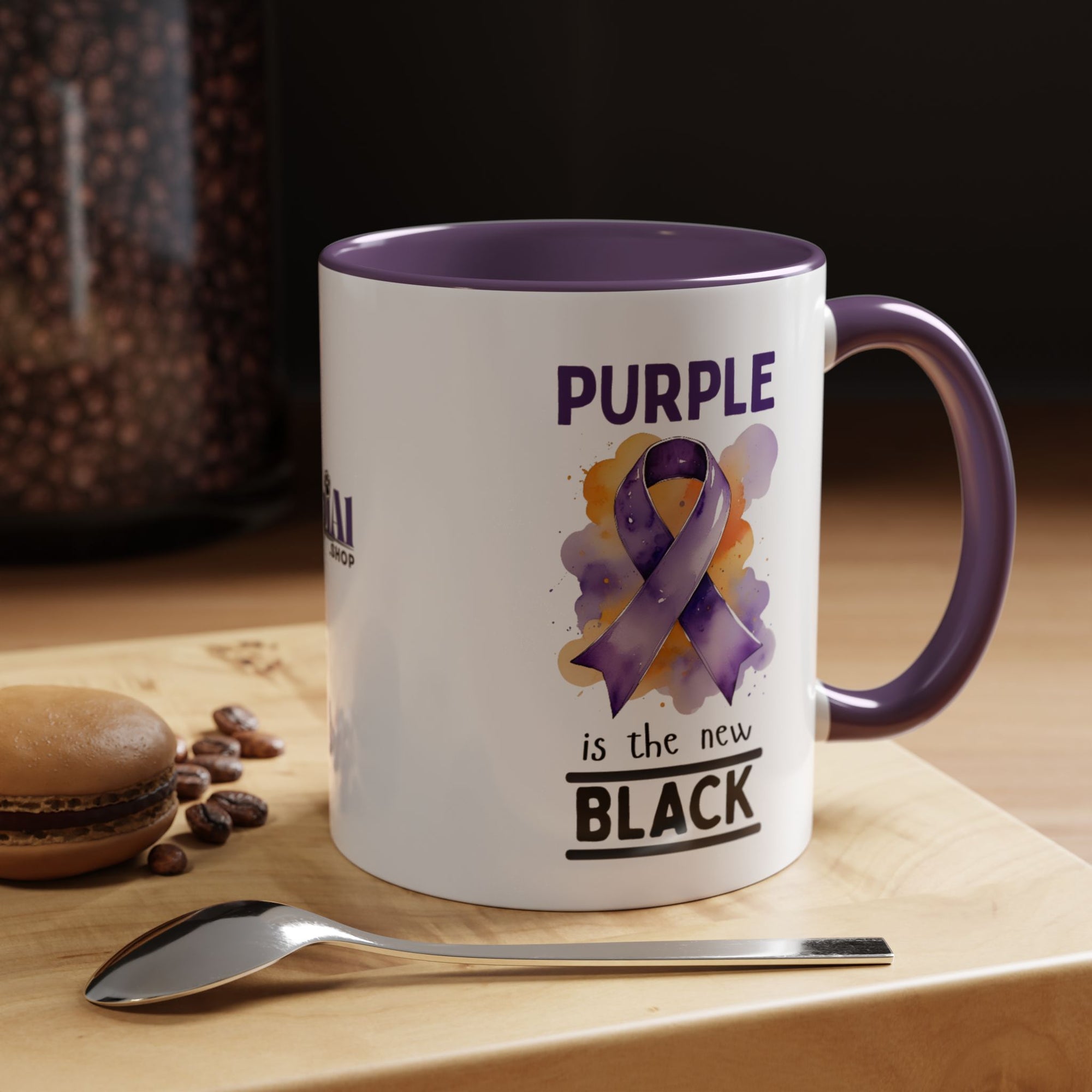 Purple Ribbon Accent Coffee Mug