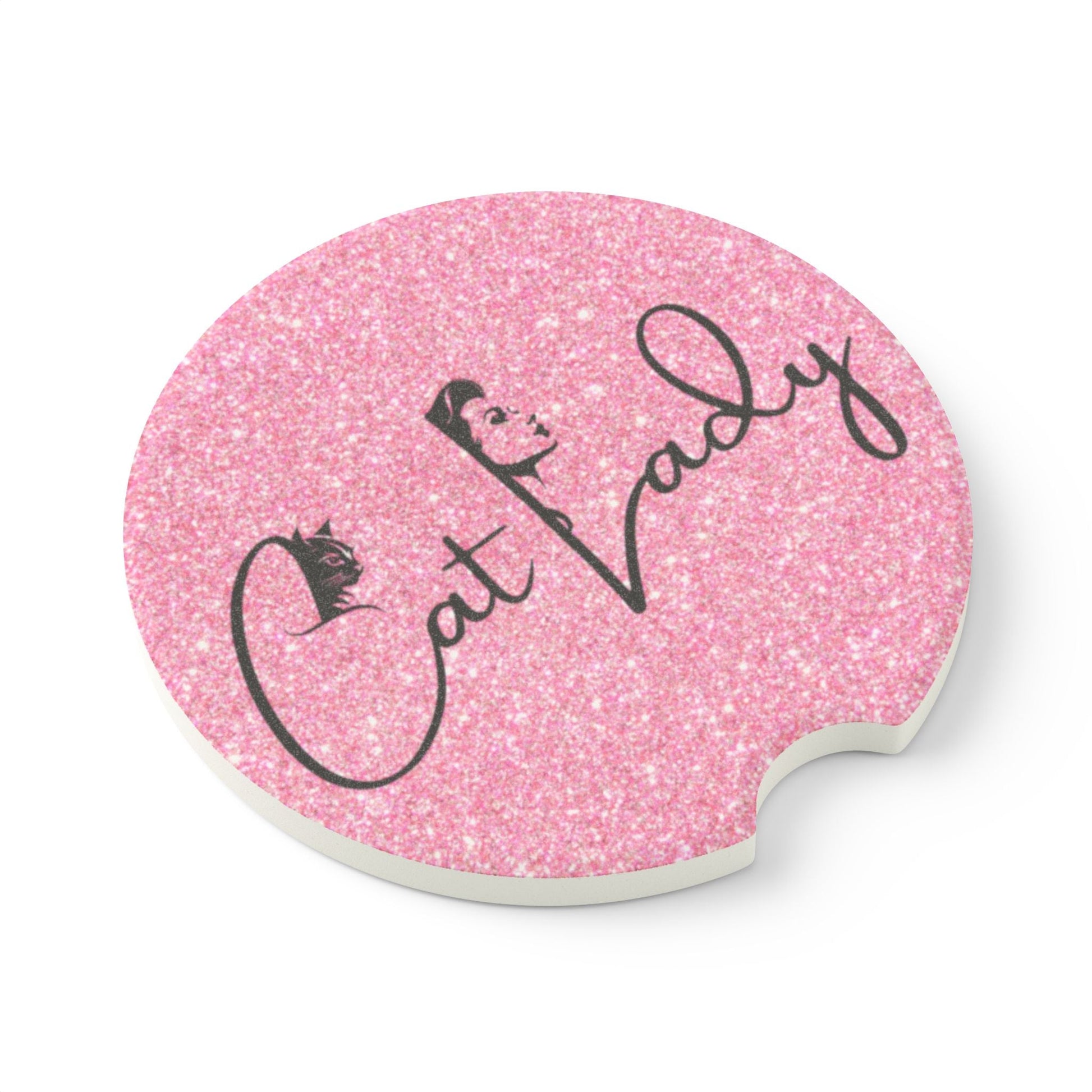 Pink Glitter Cat Lady Car Coaster - Fun & Stylish Accessory Printify