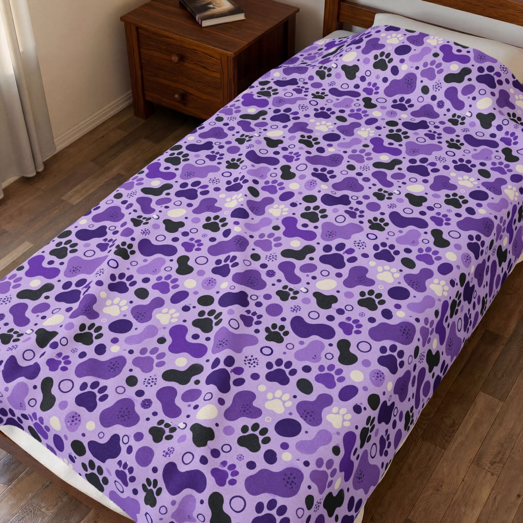 Purple Paw Print Plush Blanket | Cat & Dog Lover Cozy Throw Blanket