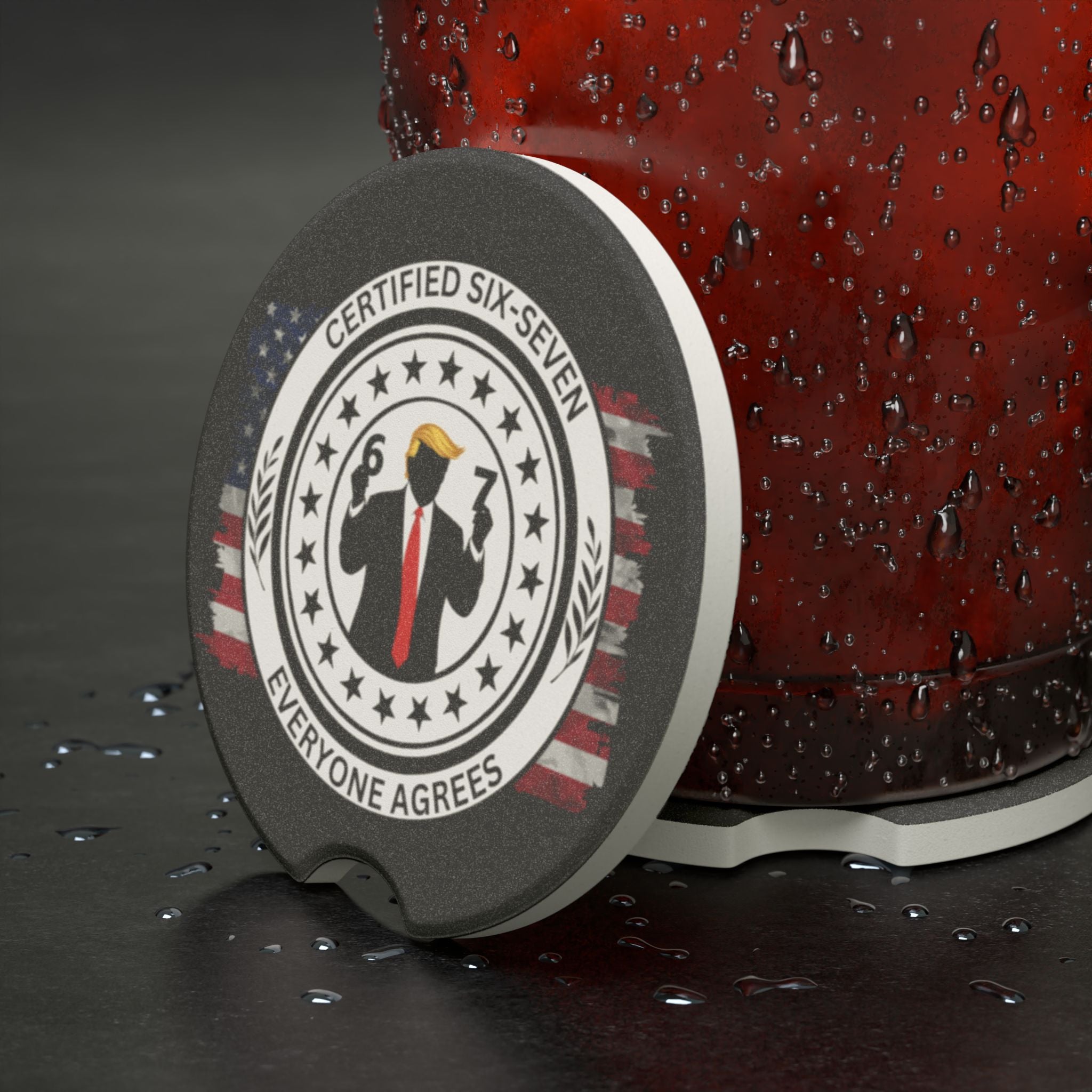 Certified Six-Seven Soapstone Car Coaster – Political Parody Cup Holder Coaster