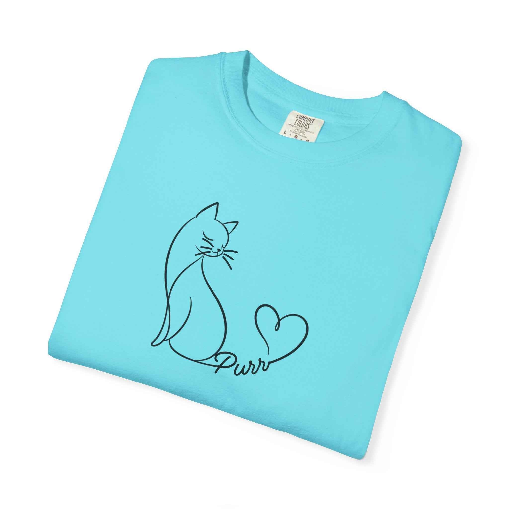 Purr Line Art Cat Unisex T-Shirt | Minimal Cat Lover Tee with Heart Tail
