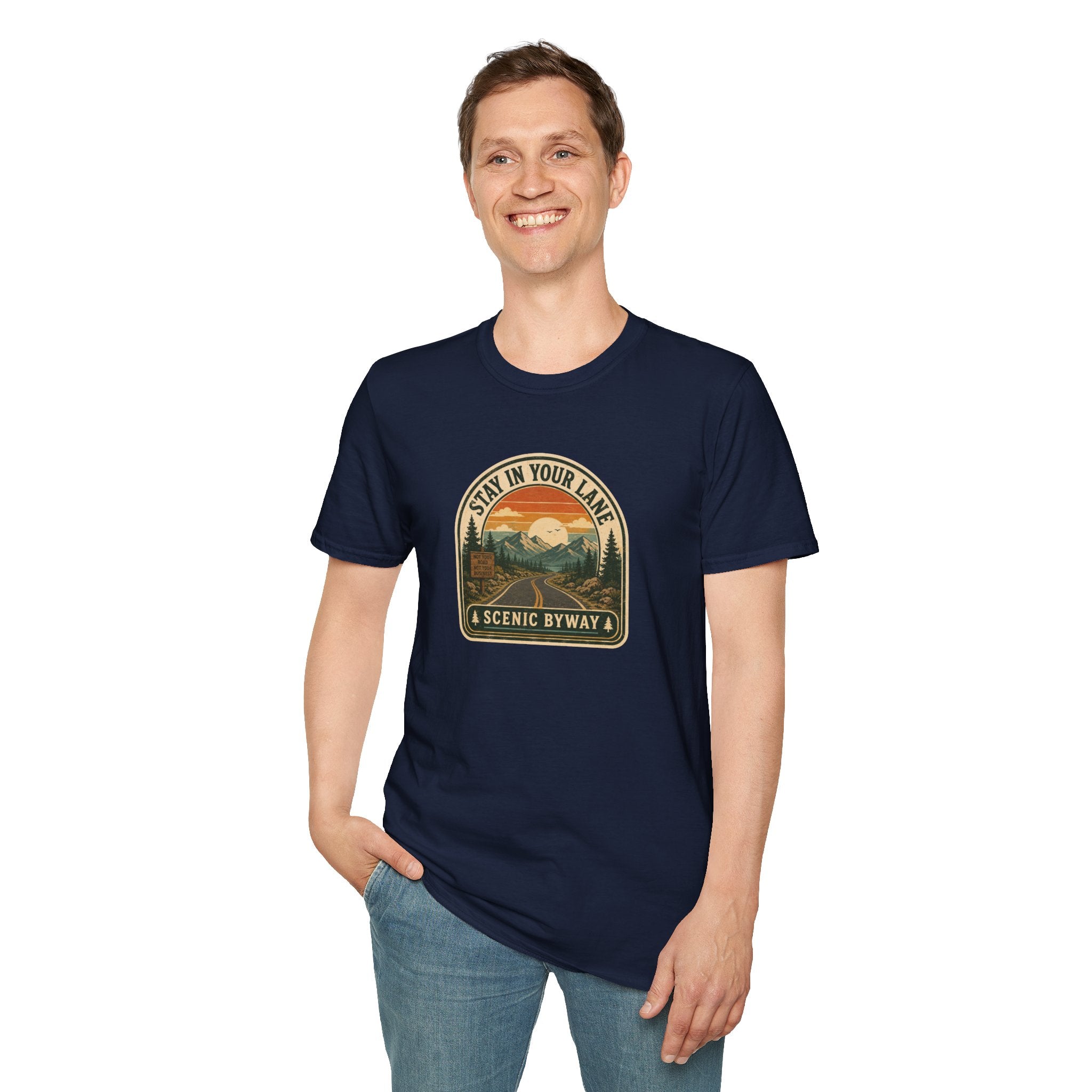 Stay in Your Lane Scenic Byway Unisex T-Shirt | Retro Road Trip Graphic Tee