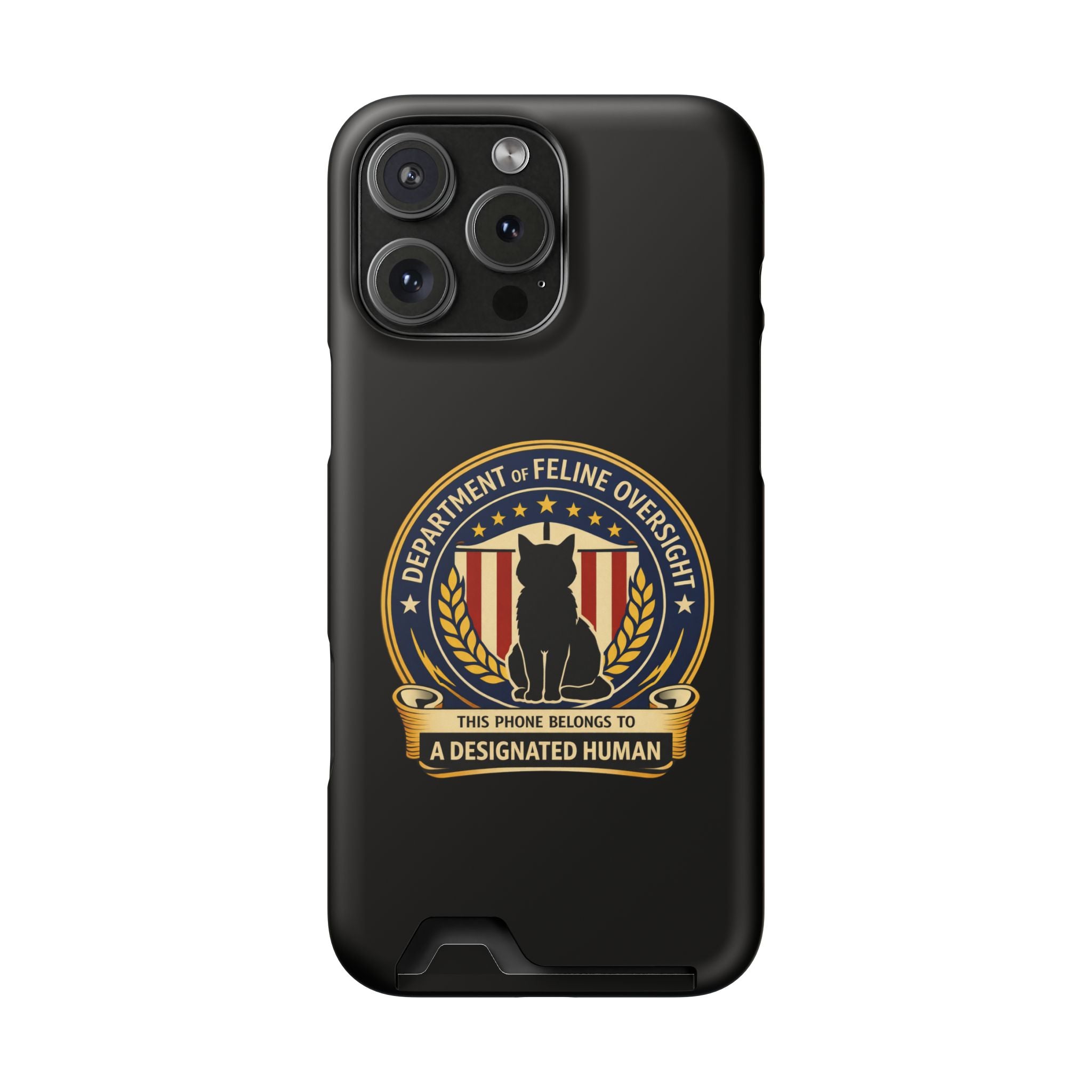 Department of Feline Oversight iPhone Case – “Designated Human” Official Seal, MagSafe Slim Case with Card Slot