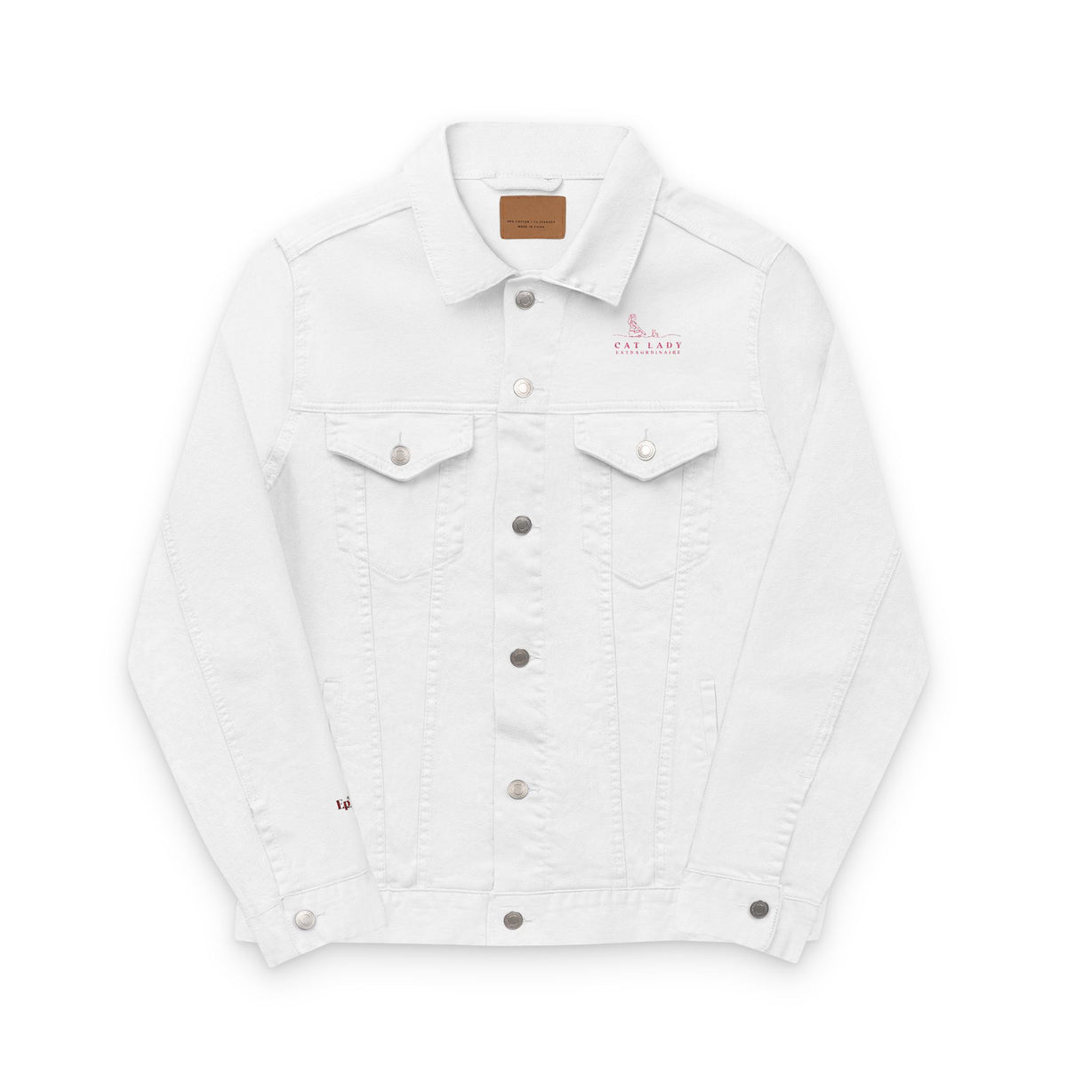 White Stylish Cat Lady Extraordinaire Embroidered Denim Jacket