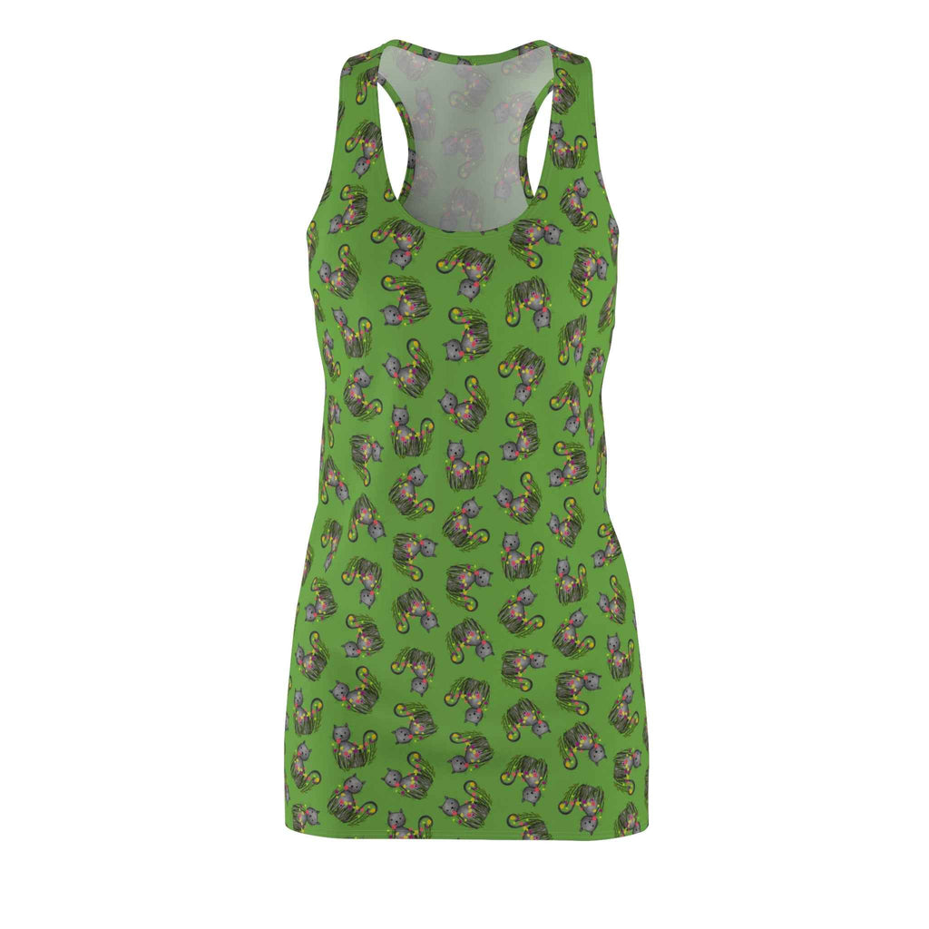 Green WhimsiCat Racerback Dress – Lightweight Athletic Cat Print Dress