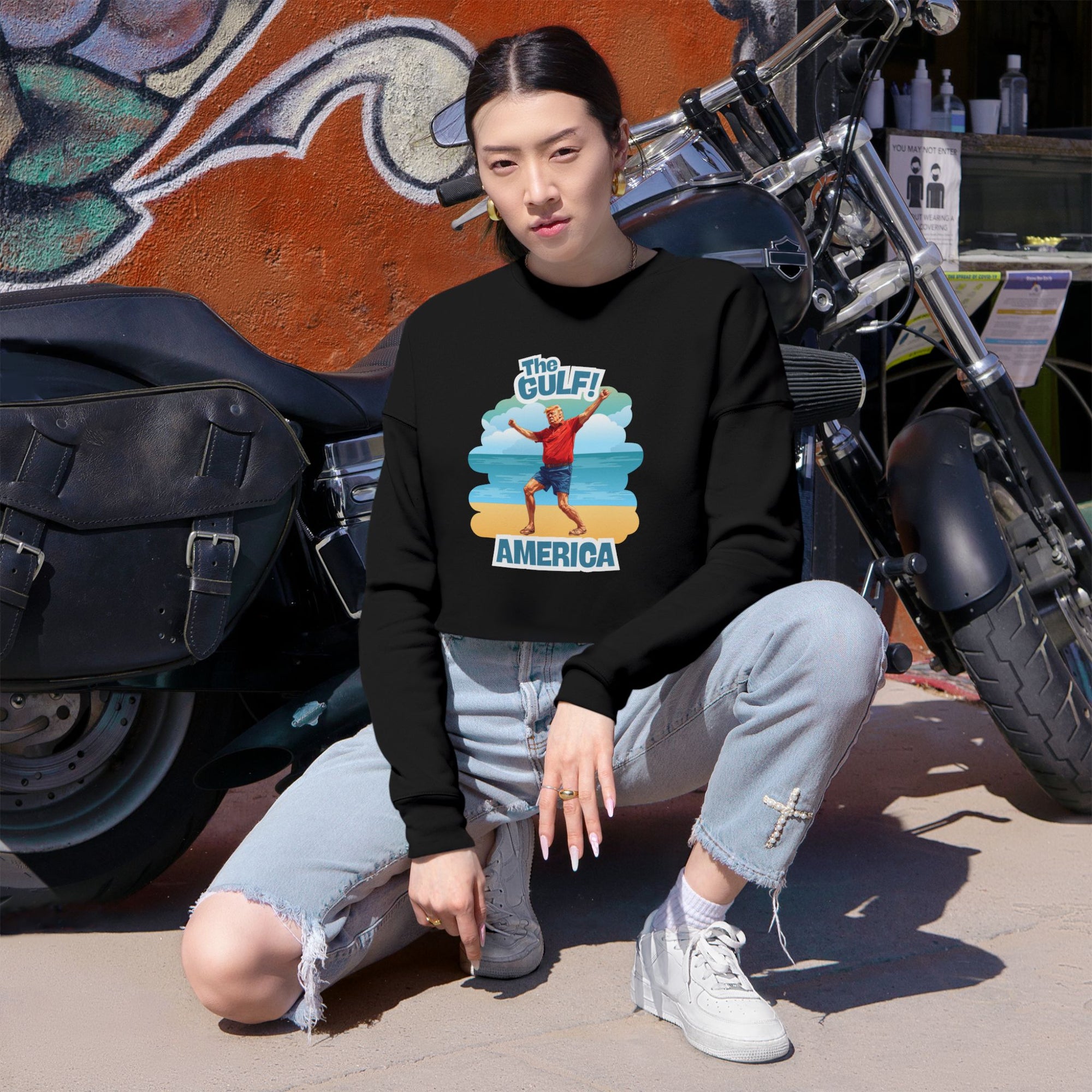 Cropped Sweatshirt with Gulf and America Design