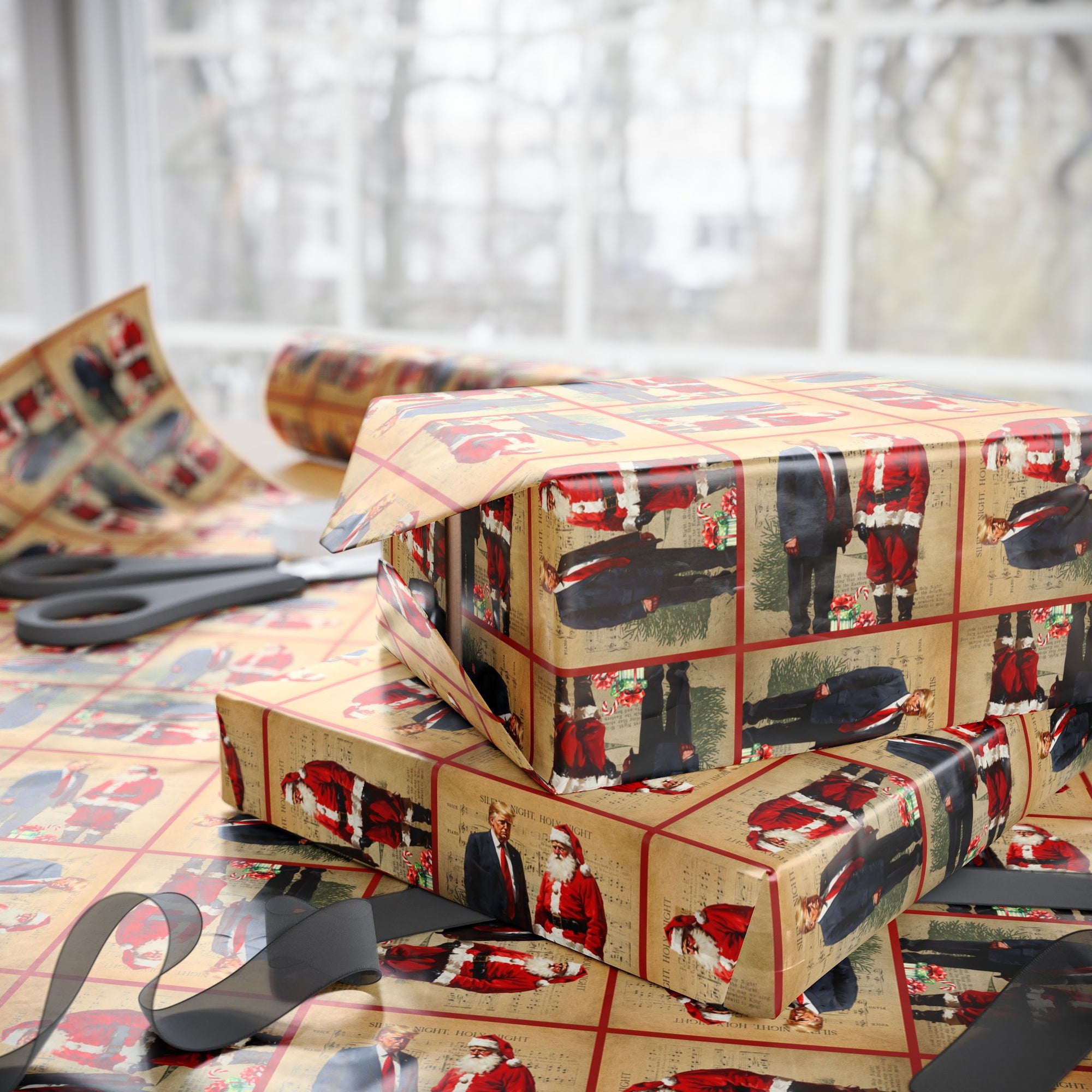 Vintage Trump & Santa Holiday Wrapping Paper