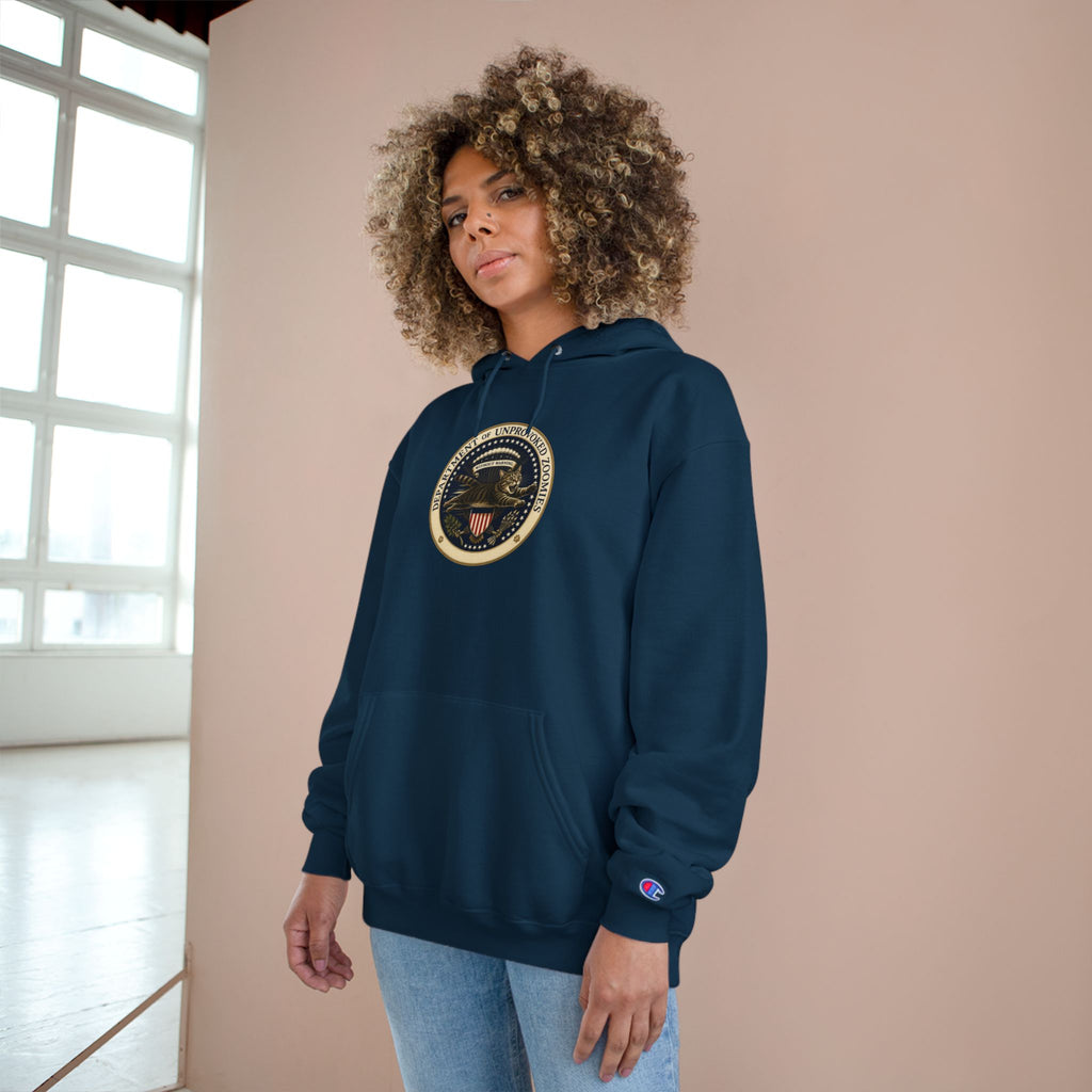 Department of Unprovoked Zoomies Champion Hoodie | Funny Cat Seal Sweatshirt
