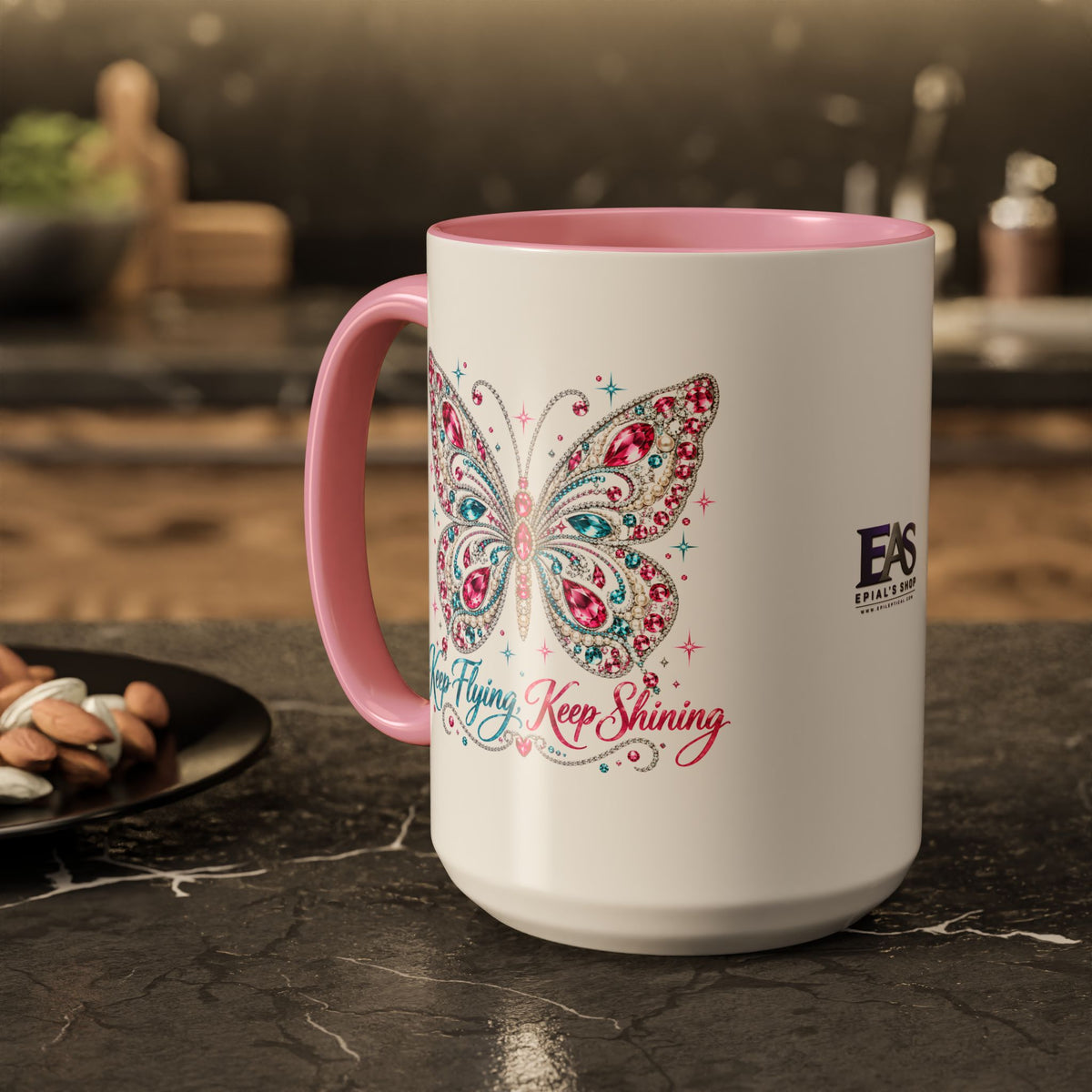 Keep Flying, Keep Shining Rhinestone Butterfly Mug (11oz & 15oz)