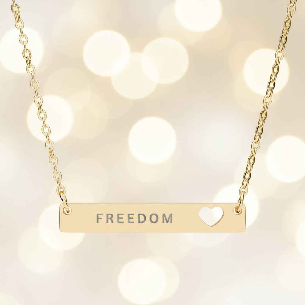 Engraved "Freedom" Cutout Heart Bar Necklace