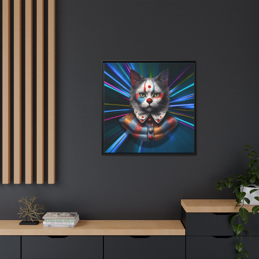Colorful Cat Clown Framed Canvas Art – Quirky Home Decor for Pet Lovers