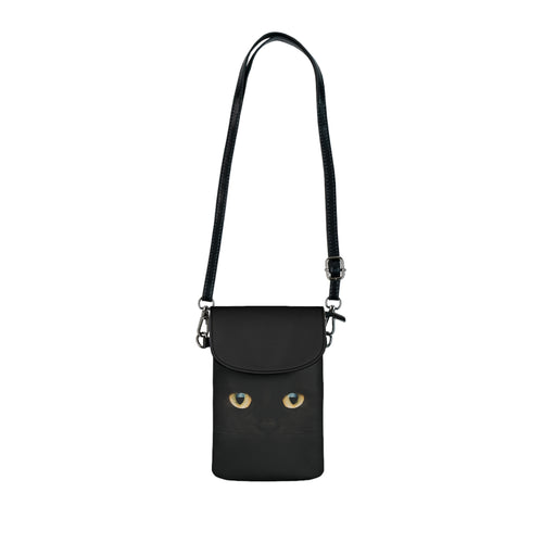 Black Cat Eyes Crossbody Phone Wallet | Minimalist Cat Phone Purse