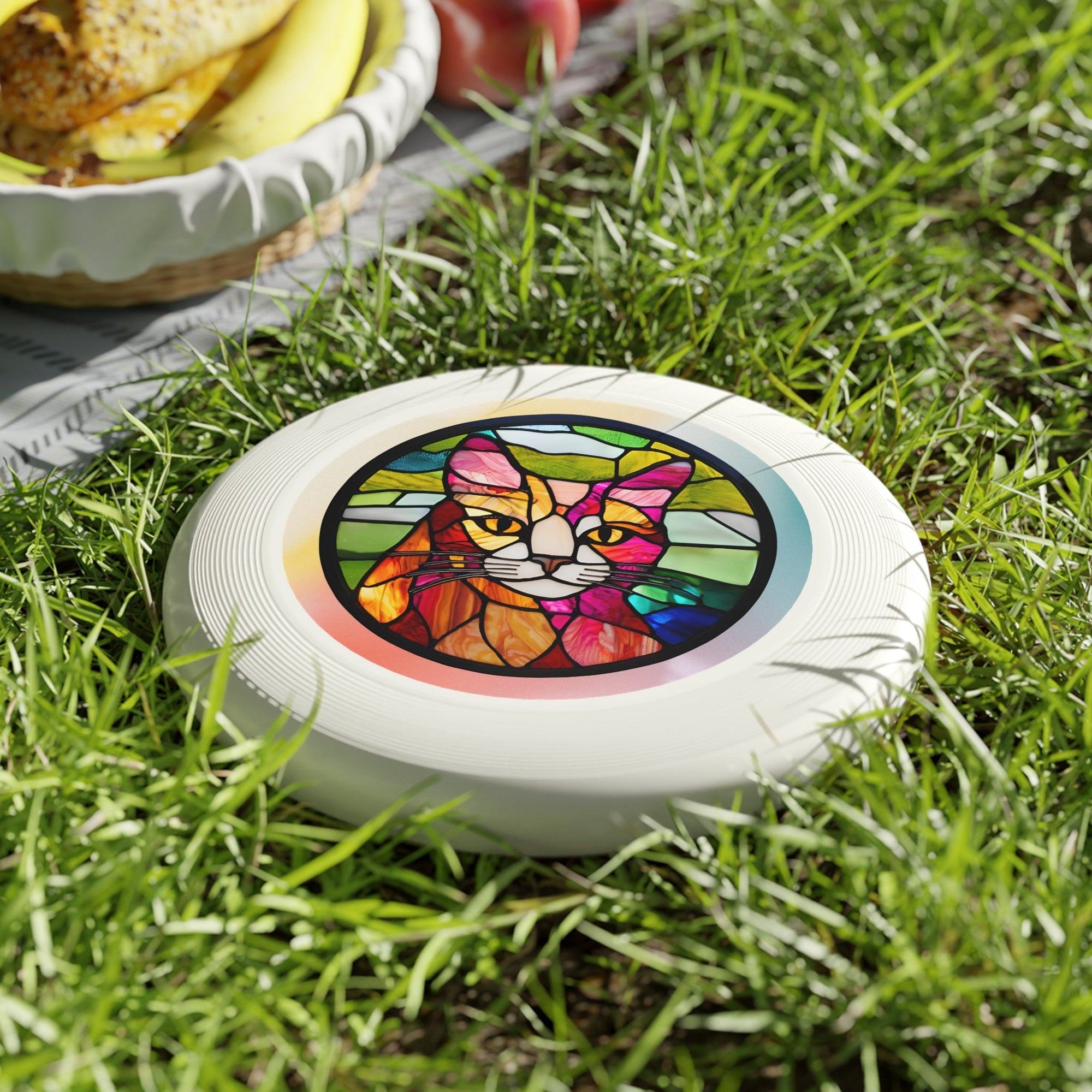 Stained Glass Cat Frisbee - Colorful Outdoor Fun for Cat Lovers Printify