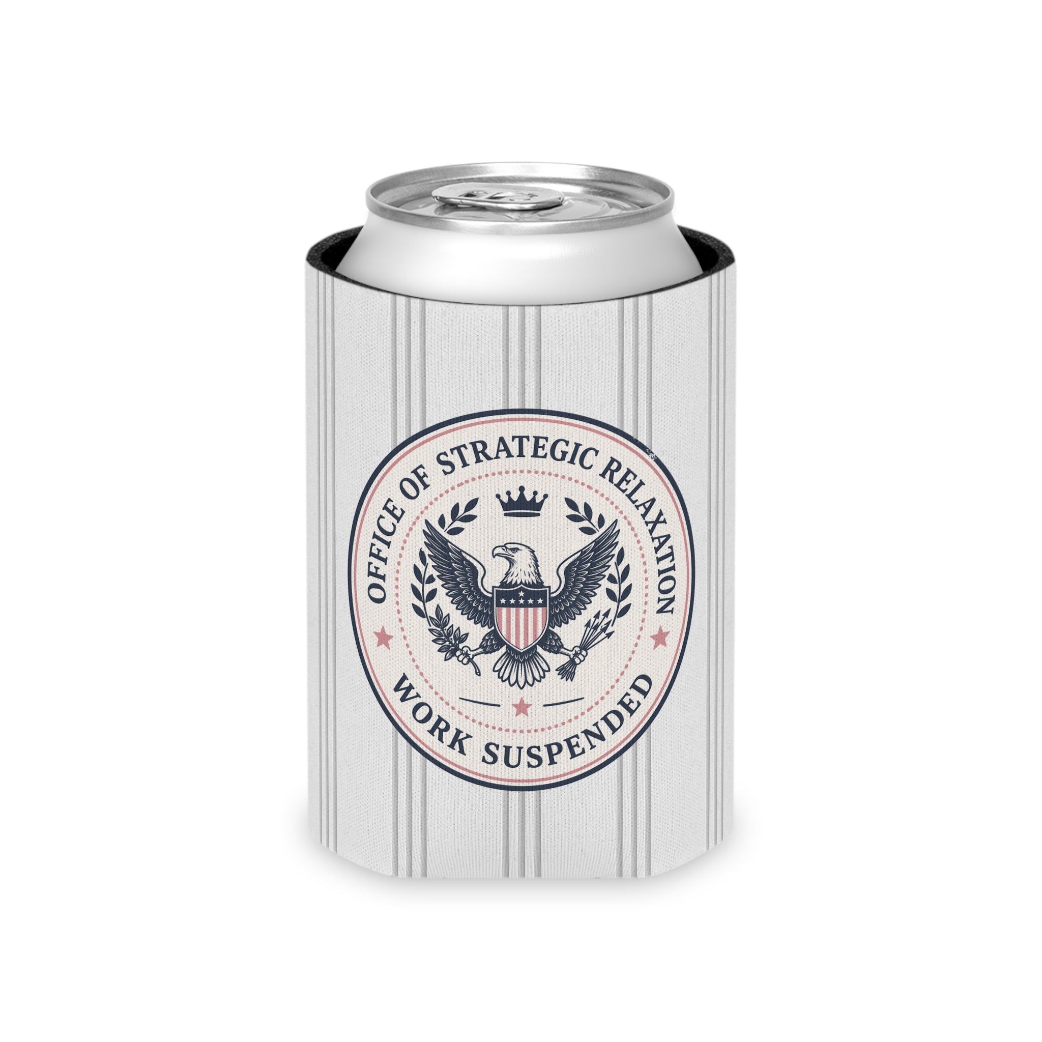 Office of Strategic Relaxation Can Cooler | Work Suspended Funny Koozie