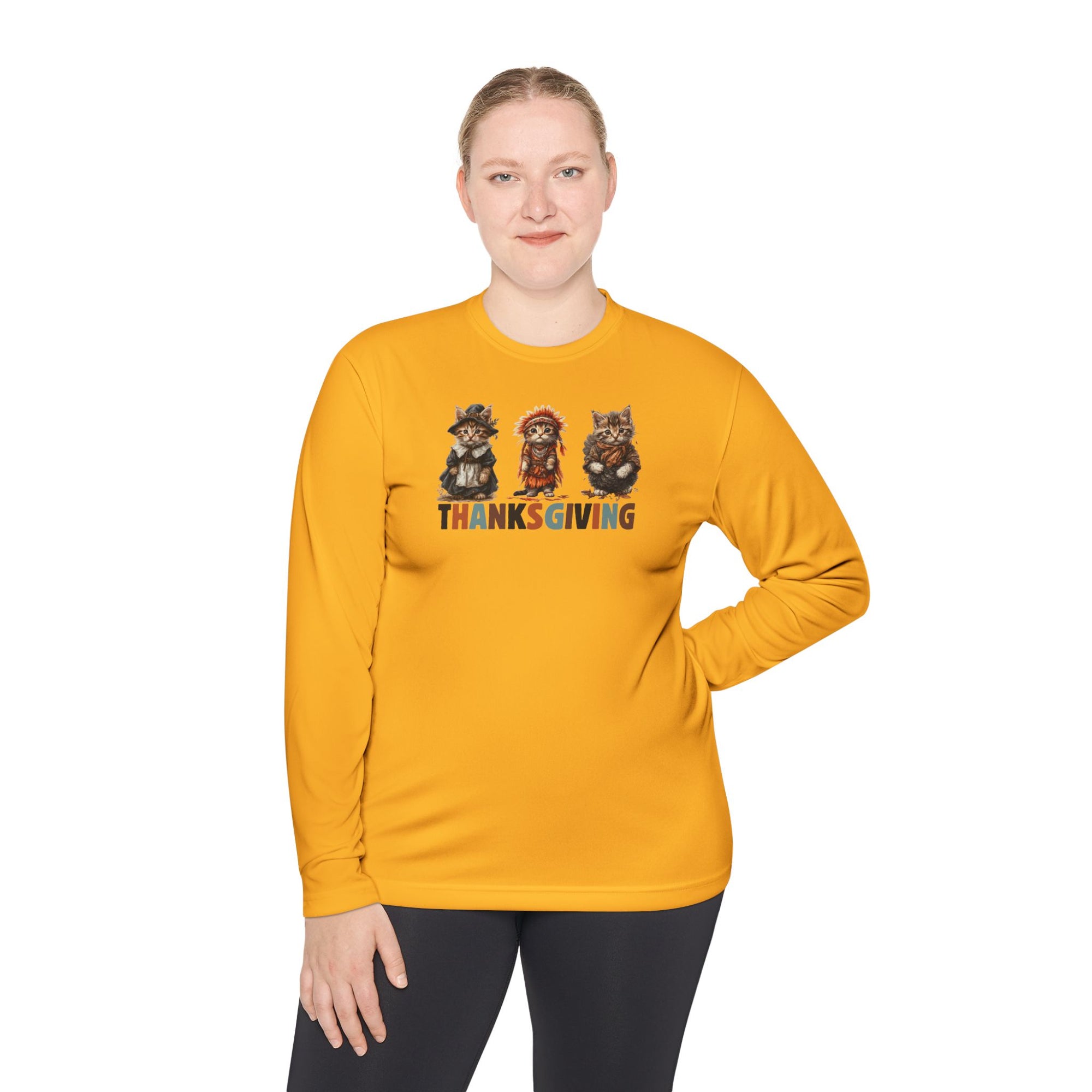 Thanksgiving Cat Themed Unisex Long Sleeve Tee