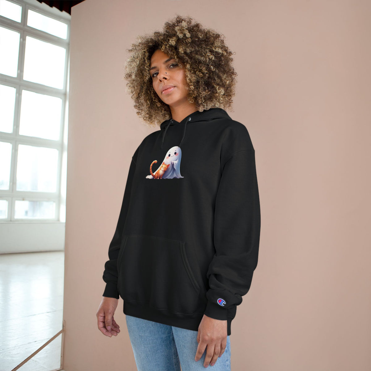 Cute Ghost & Kitty Champion Hoodie - Cozy Sweatshirt