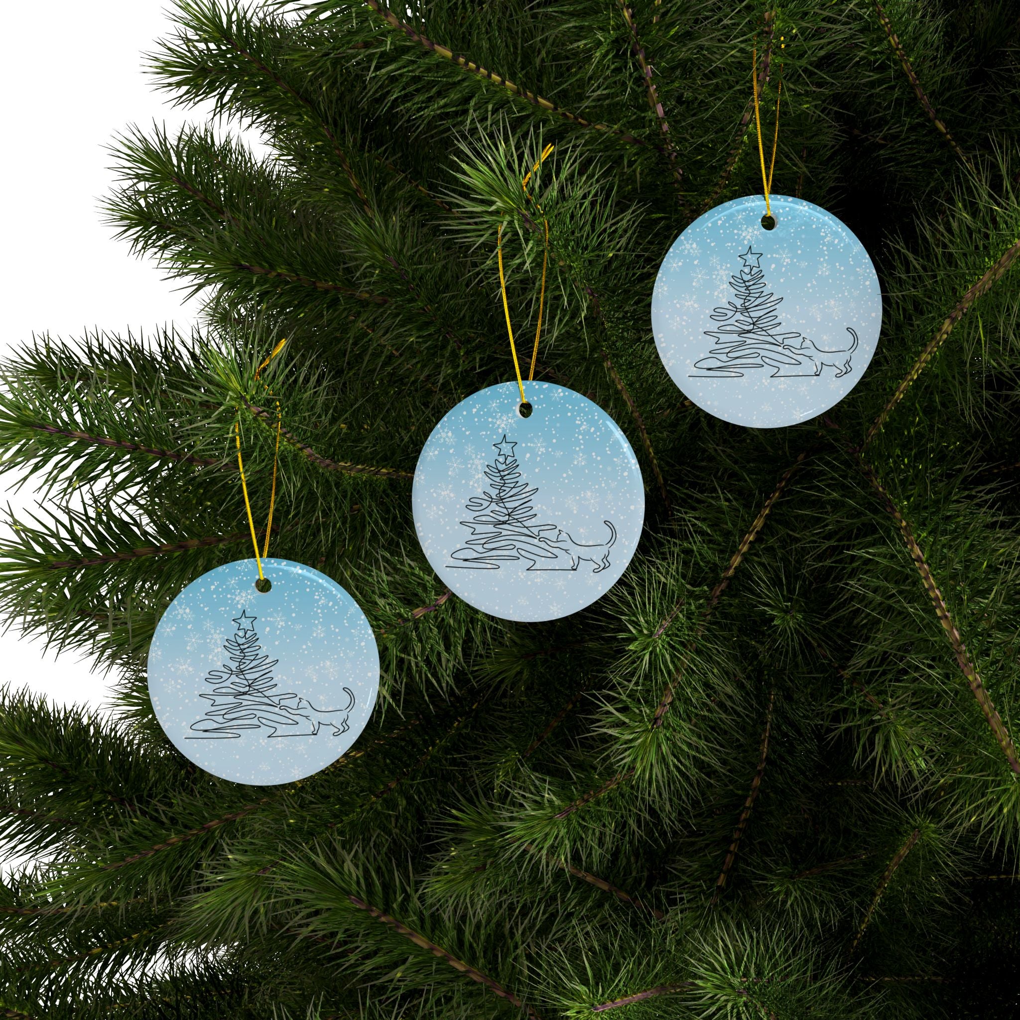 Photo depicting the ​Sketchy Christmas Kitty Ceramic Ornaments, 2-Side Print from EpiAl's Shop.