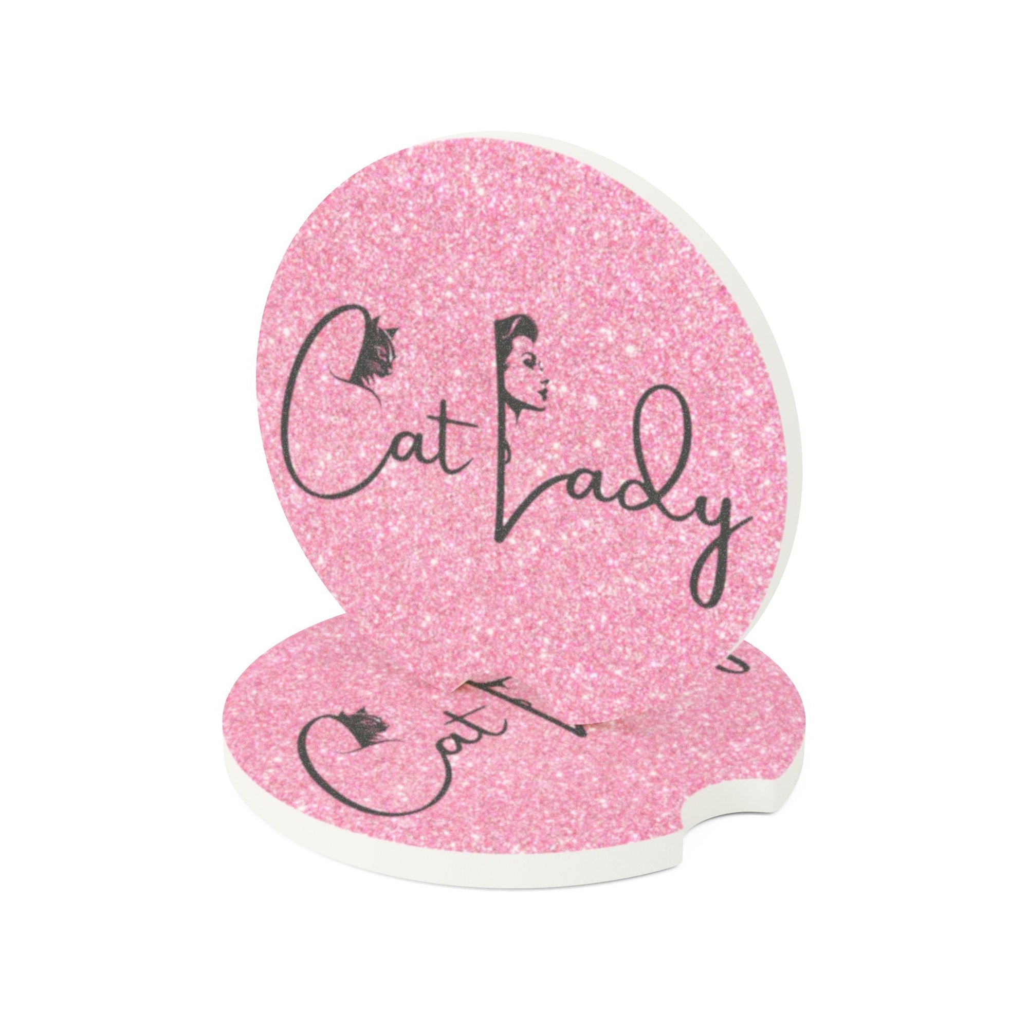 Pink Glitter Cat Lady Car Coaster - Fun & Stylish Accessory Printify