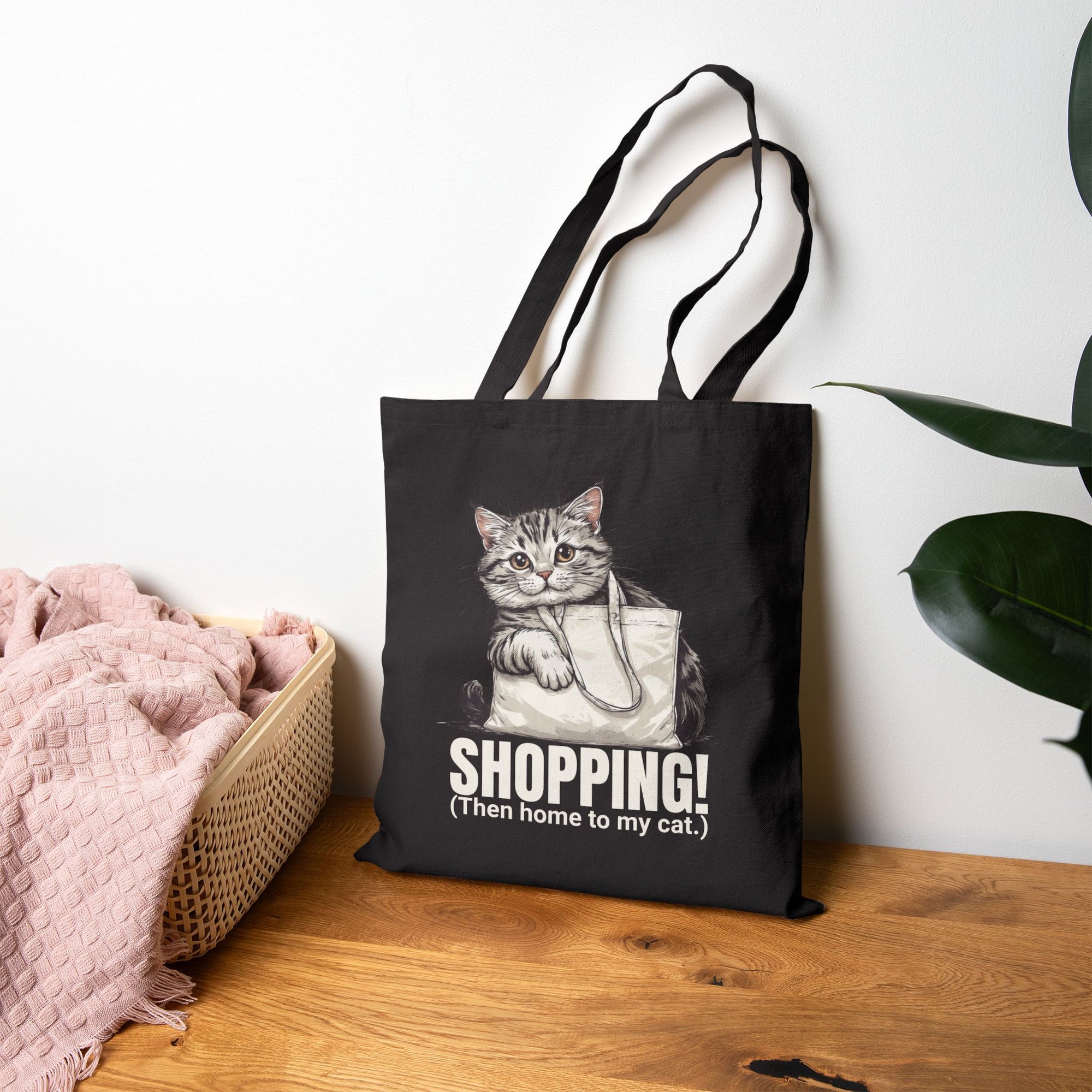 Funny Cat Shopping Tote Bag, Eco-Friendly Canvas