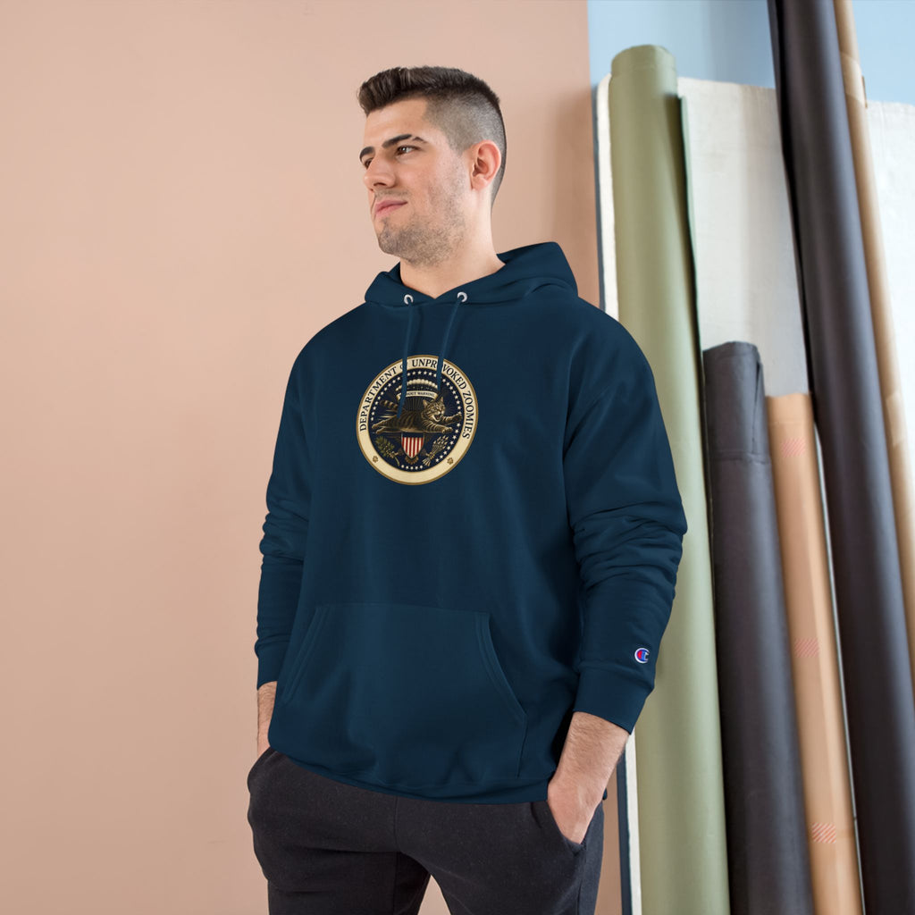 Department of Unprovoked Zoomies Champion Hoodie | Funny Cat Seal Sweatshirt