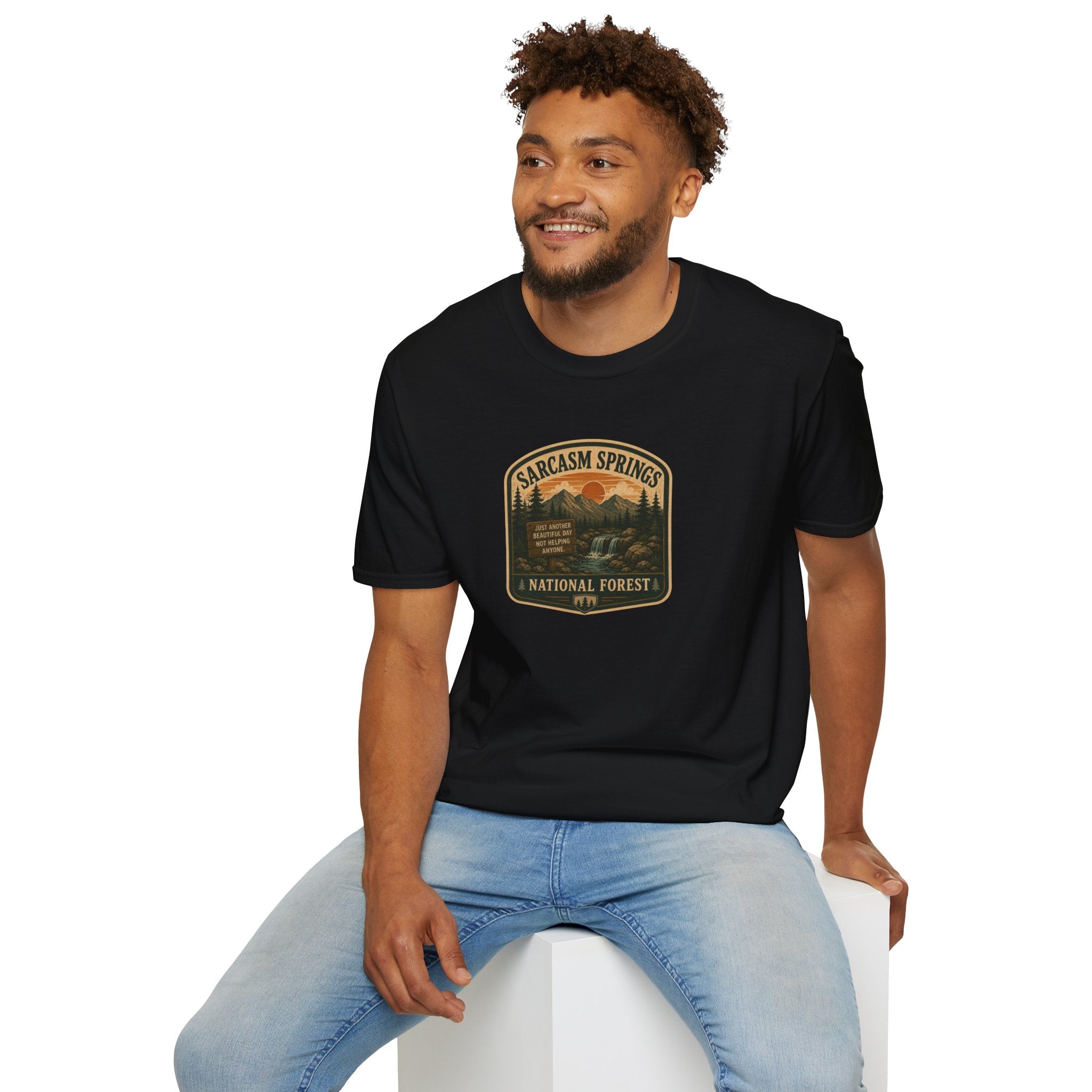 Sarcasm Springs National Forest Unisex T-Shirt | Funny Retro Outdoors Graphic Tee