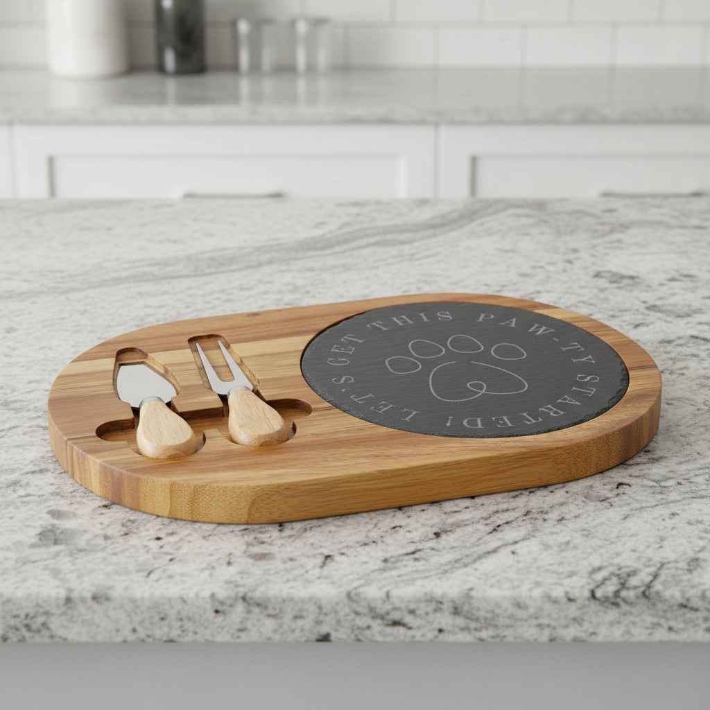 Get this Paw-ty Started Engraved Charcuterie Board - Perfect for Pet Lovers