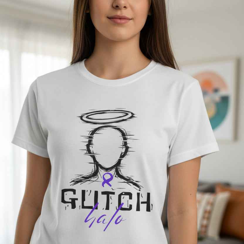 Glitch Halo Women’s Epilepsy Awareness T-Shirt – Purple Ribbon Awareness Tee