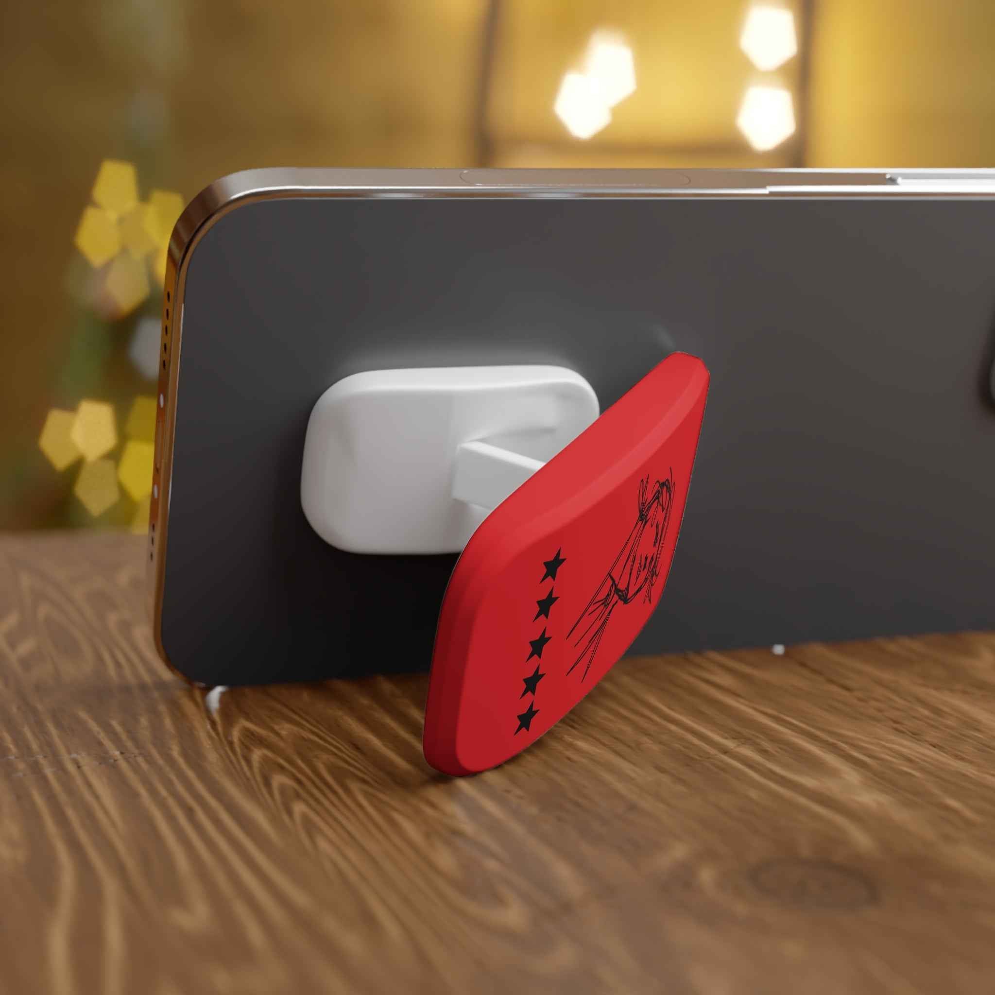Swoop Guy Phone Grip – Minimal Line Portrait Pop Grip with Kickstand (Red Star Design)