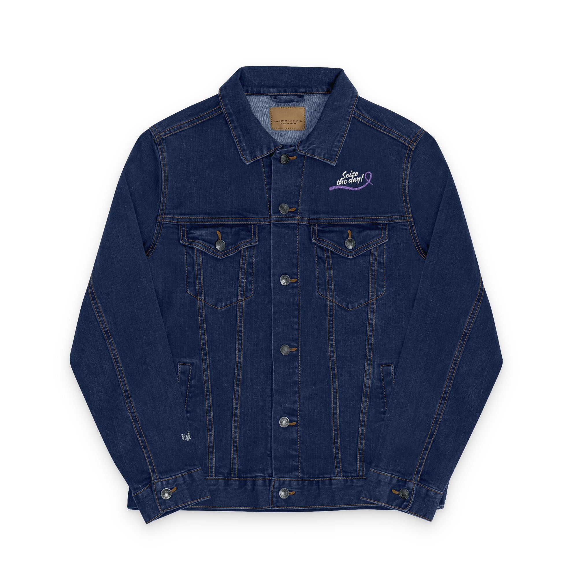Seize the Day Denim Jacket with Embroidered Purple Ribbon