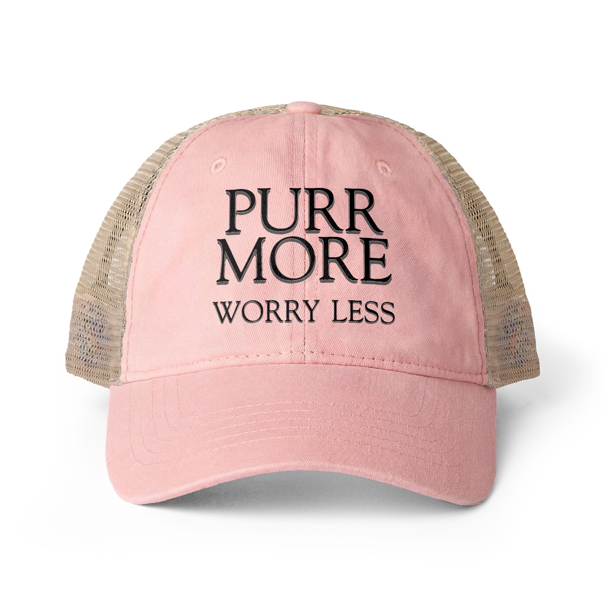 Purr More, Worry Less Women’s Ponytail Trucker Hat