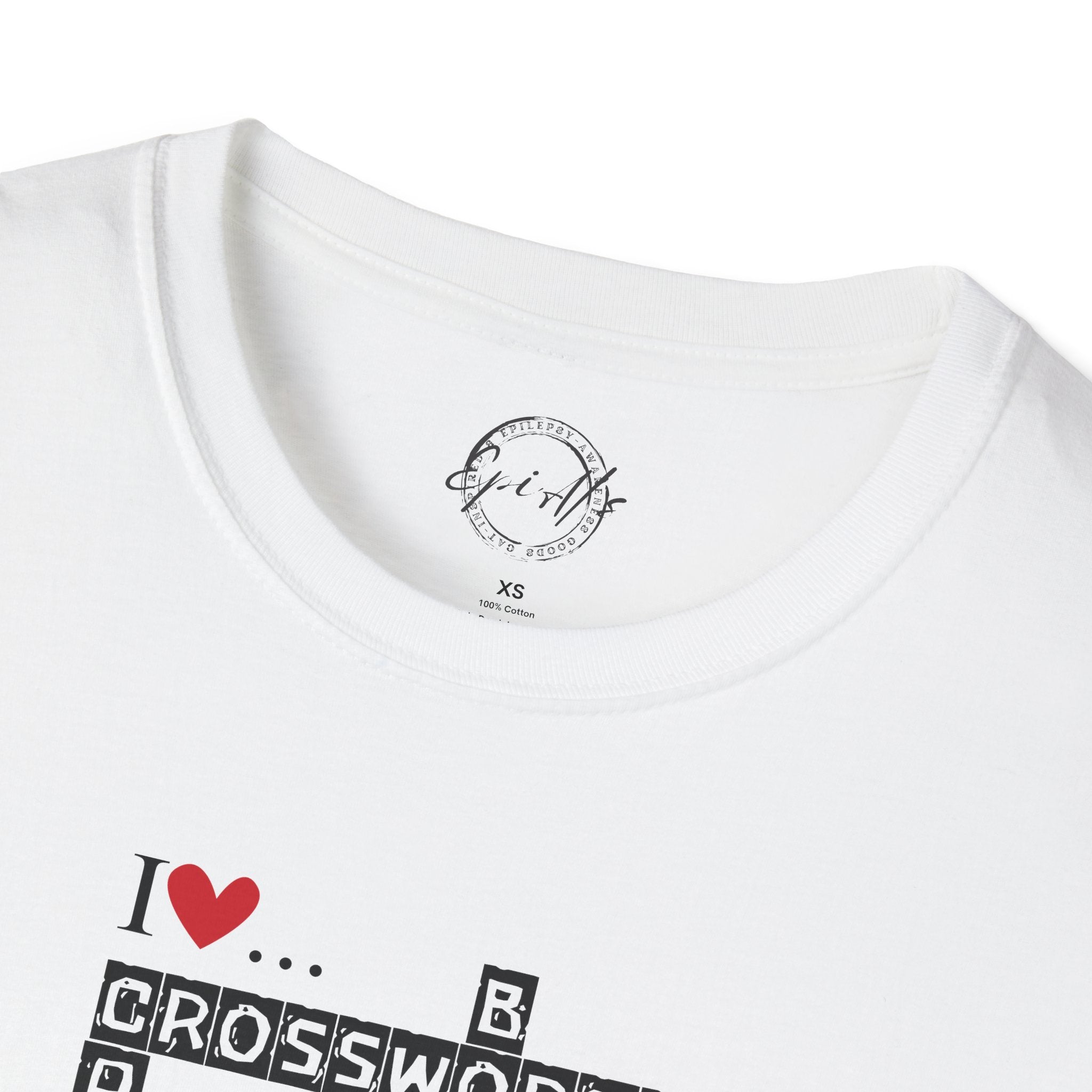 Photo depicting the ​Crosswords and Cats Unisex Softstyle T-Shirt from EpiAl's Shop.