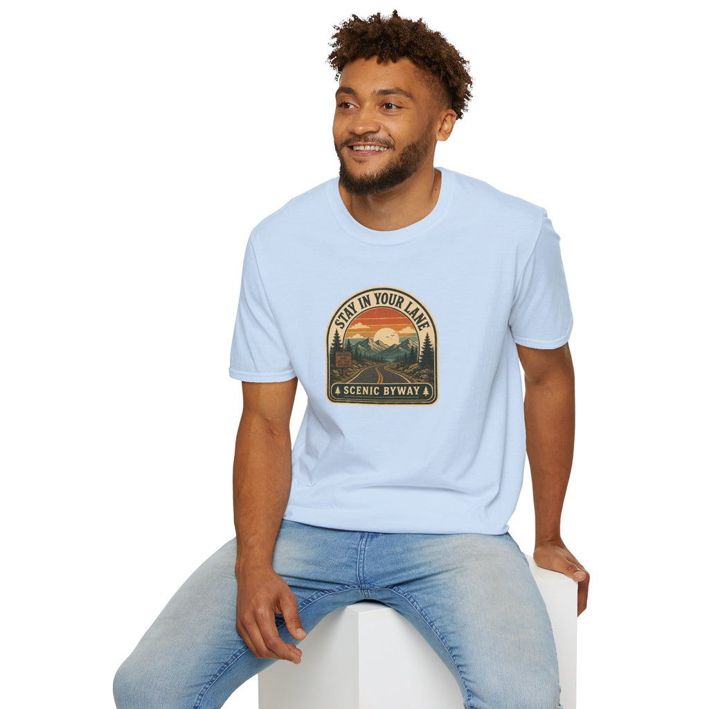 Stay in Your Lane Scenic Byway Unisex T-Shirt | Retro Road Trip Graphic Tee