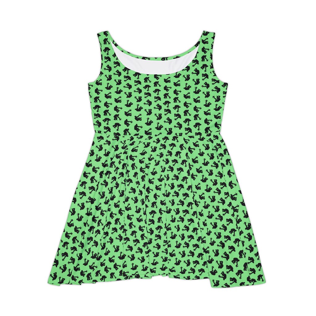 Sasquatch & Kitty Skater Dress – Green Cryptid Cat Dress