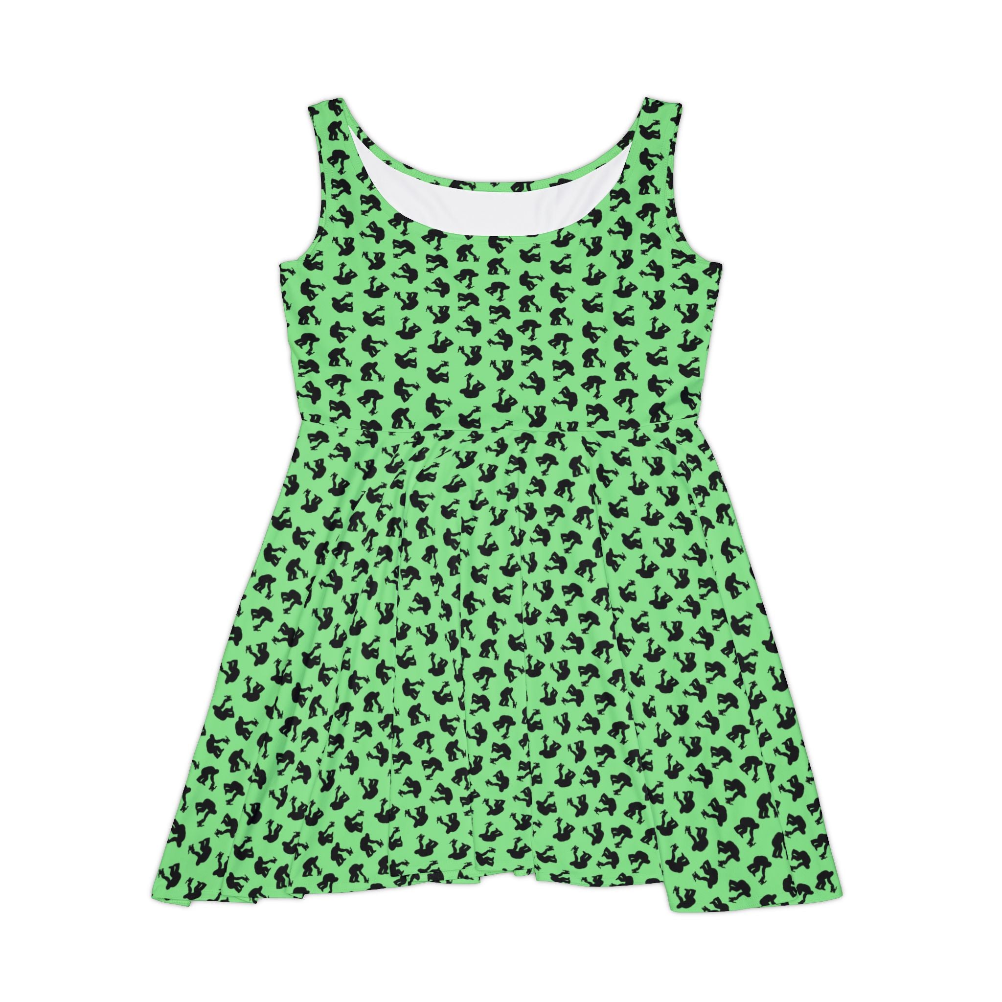 Sasquatch & Kitty Skater Dress – Green Cryptid Cat Dress