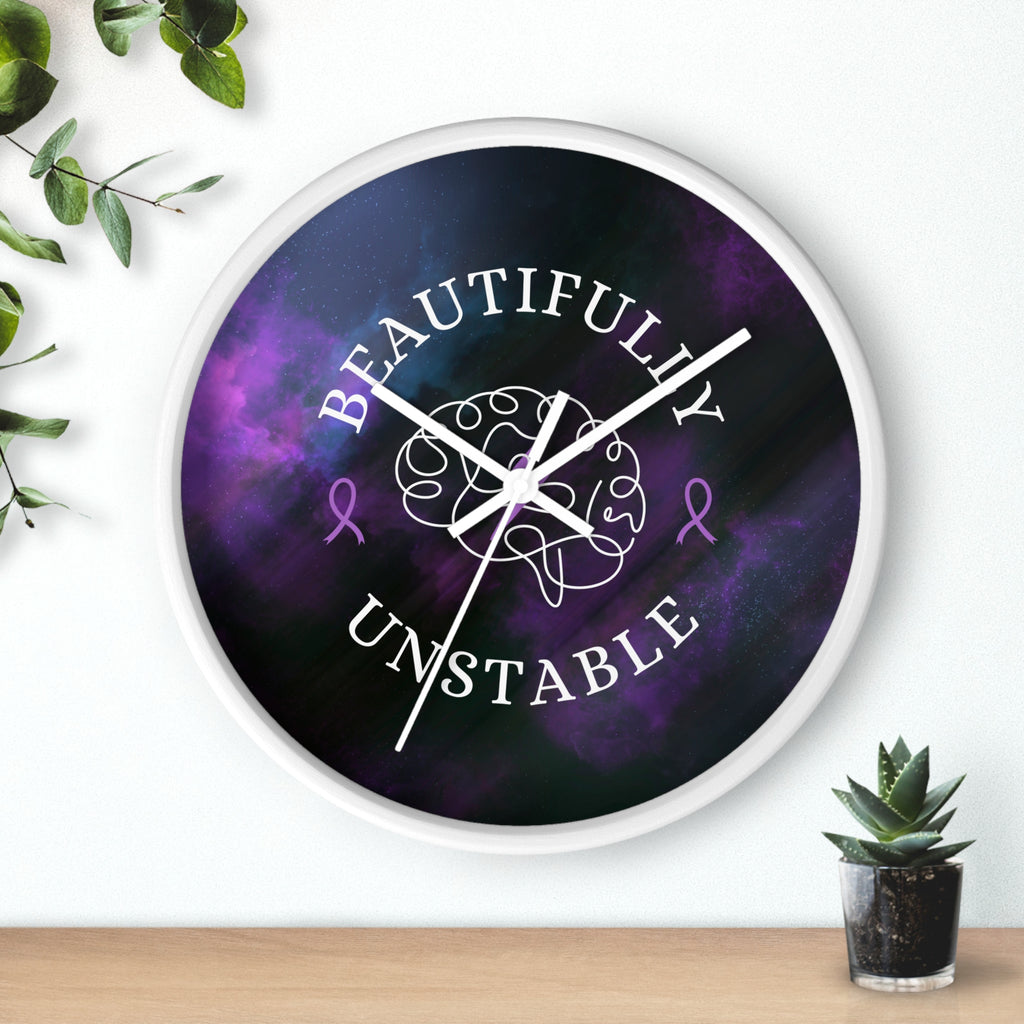 Beautifully Unstable Purple Ribbon Brain Silent Wall Clock – 10" Awareness Clock