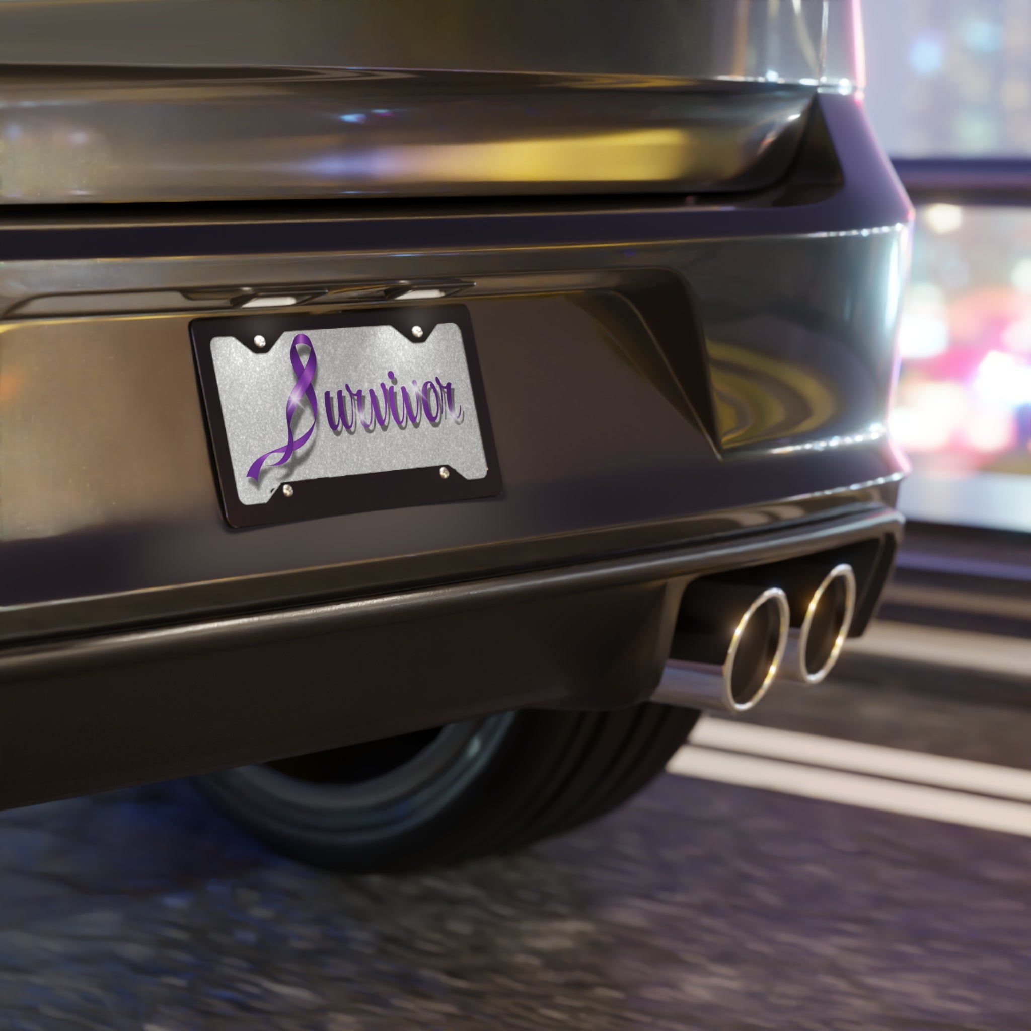 Survivor Epilepsy Awareness Vanity Plate – Purple Ribbon Front Car Tag