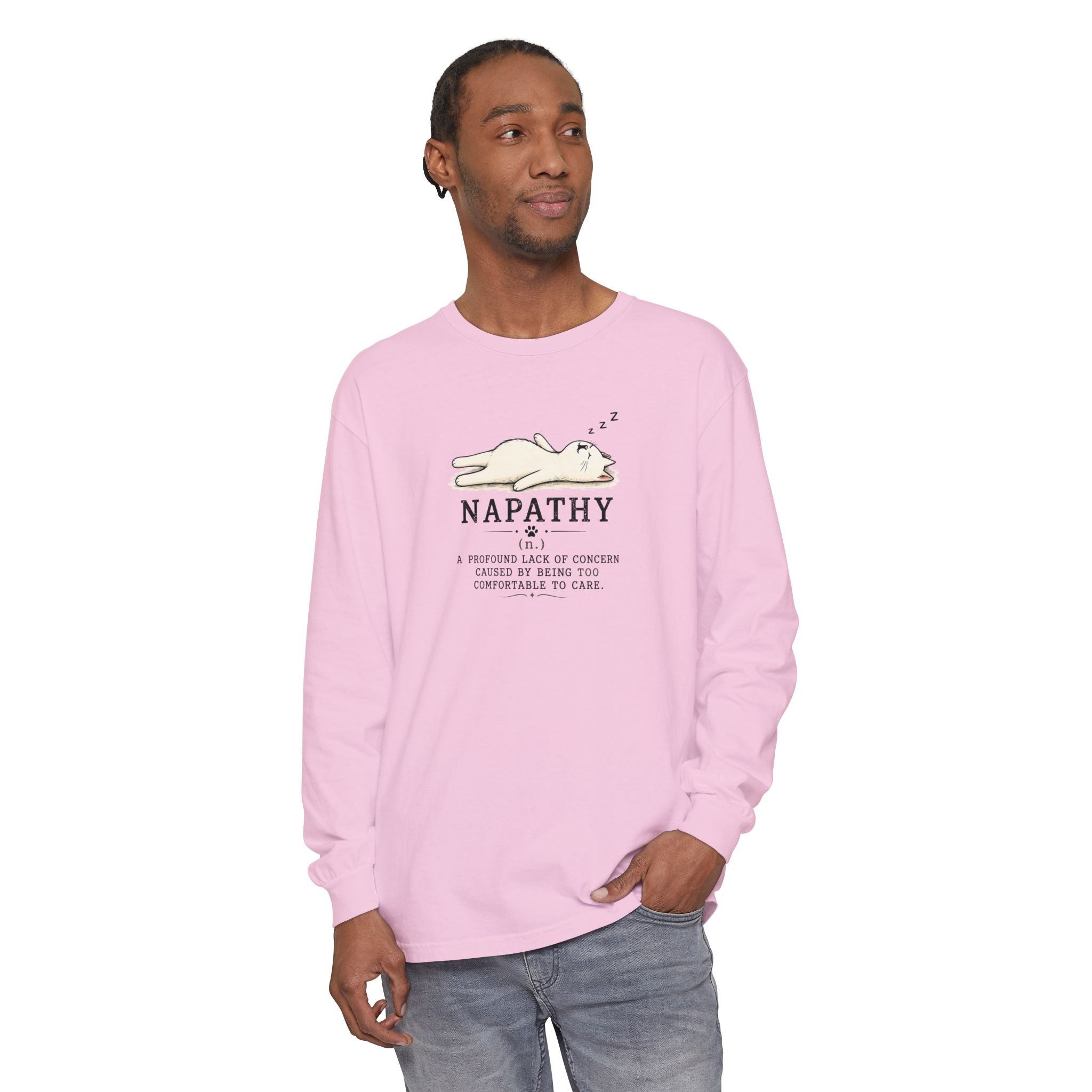 Napathy Cat Long Sleeve Shirt | Funny Sleepy Cat Graphic Tee