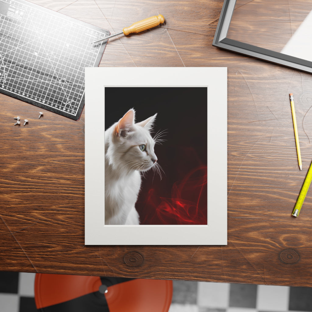 Wonderful White Cat Fine Art Print with Passepartout Frame Printify