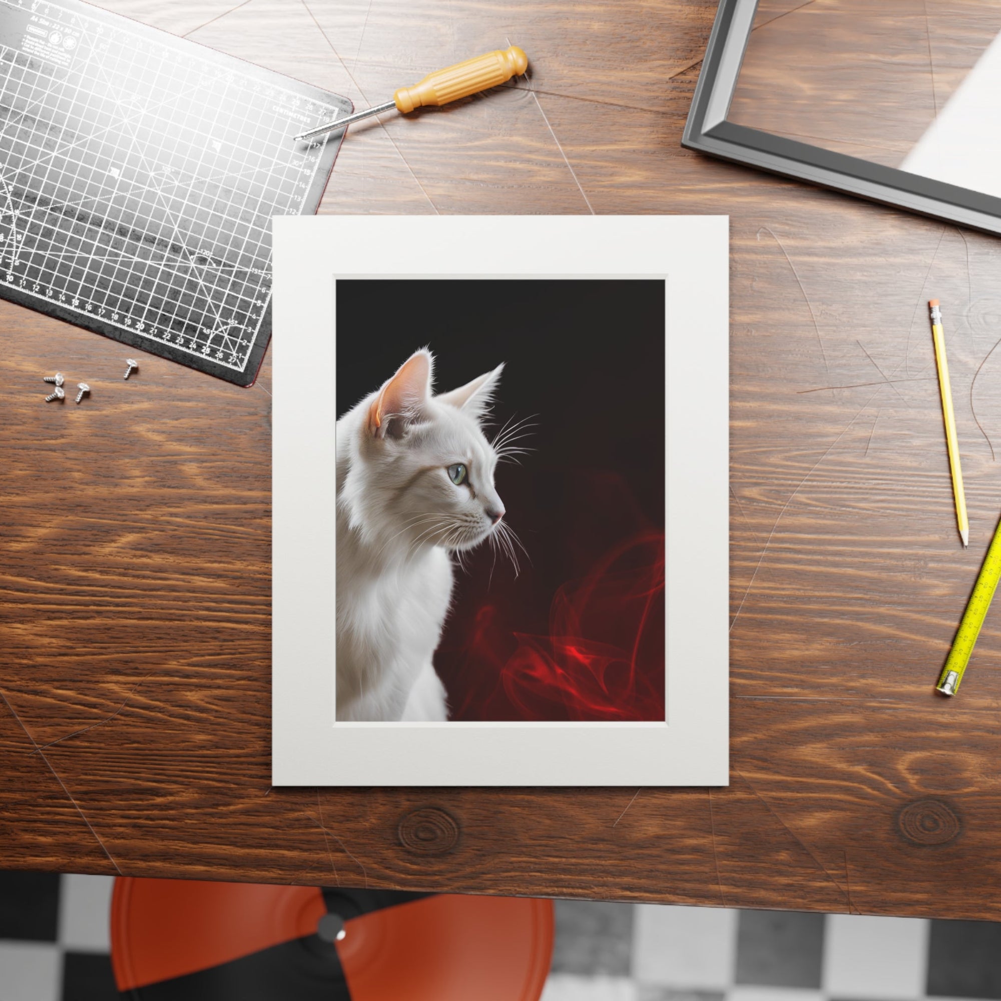 Wonderful White Cat Fine Art Print with Passepartout Frame Printify