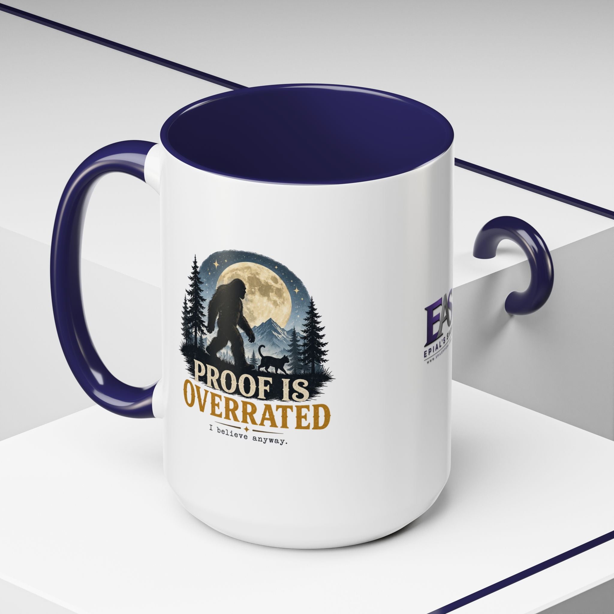 Proof Is Overrated Sasquatch & Black Cat Accent Mug