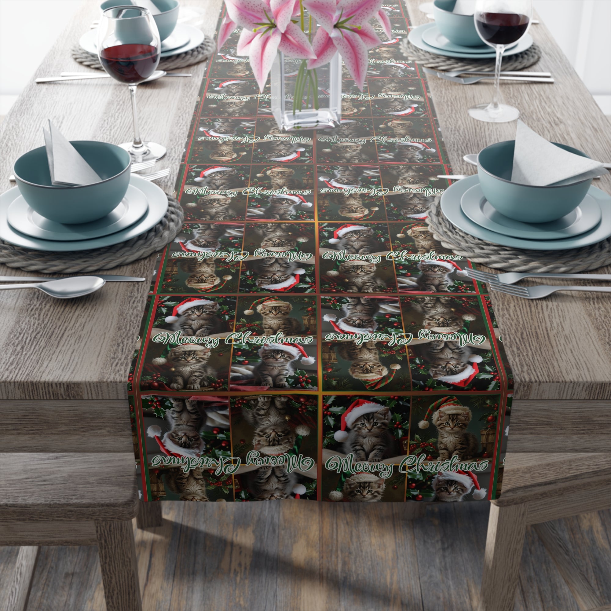 Meowy Christmas Festive Table Runner