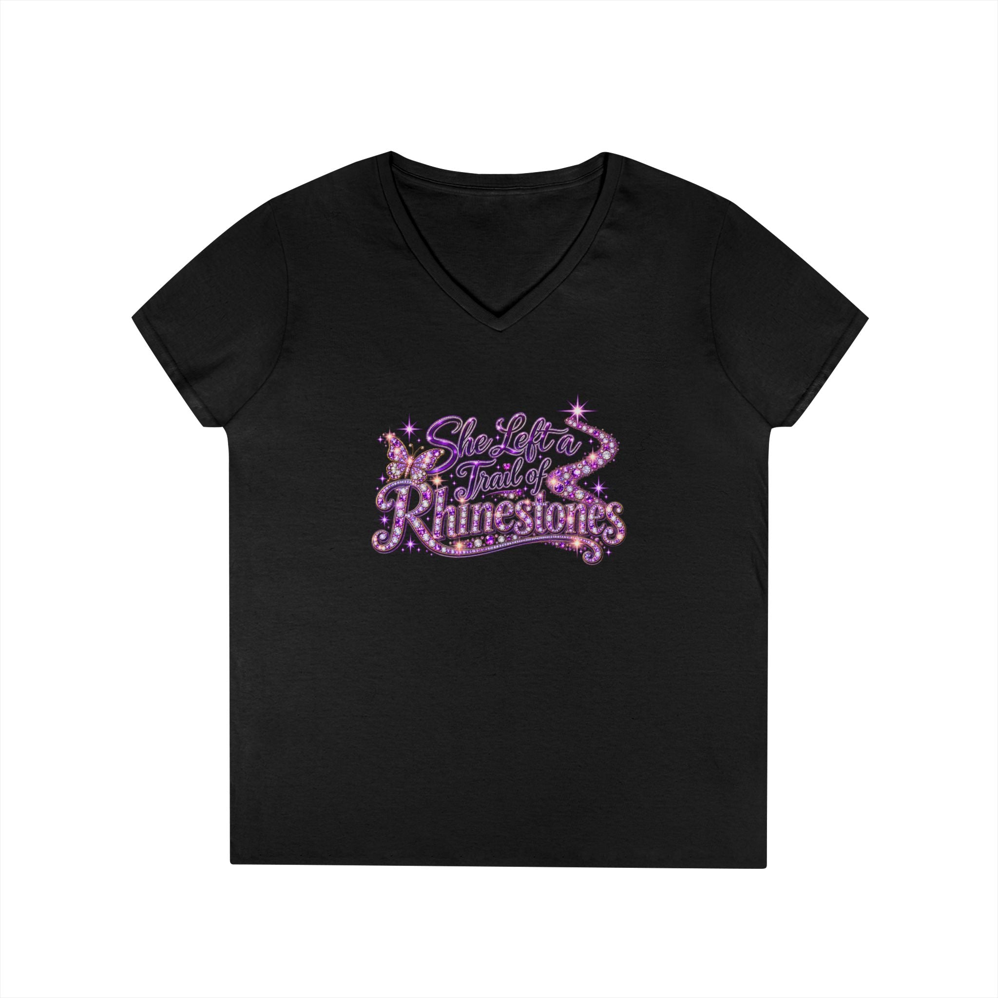 She Left a Trail of Rhinestones V-Neck T-Shirt