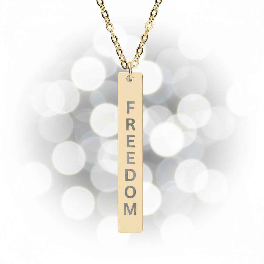 Freedom Vertical Bar Necklace – Engraved Stainless Steel Pendant
