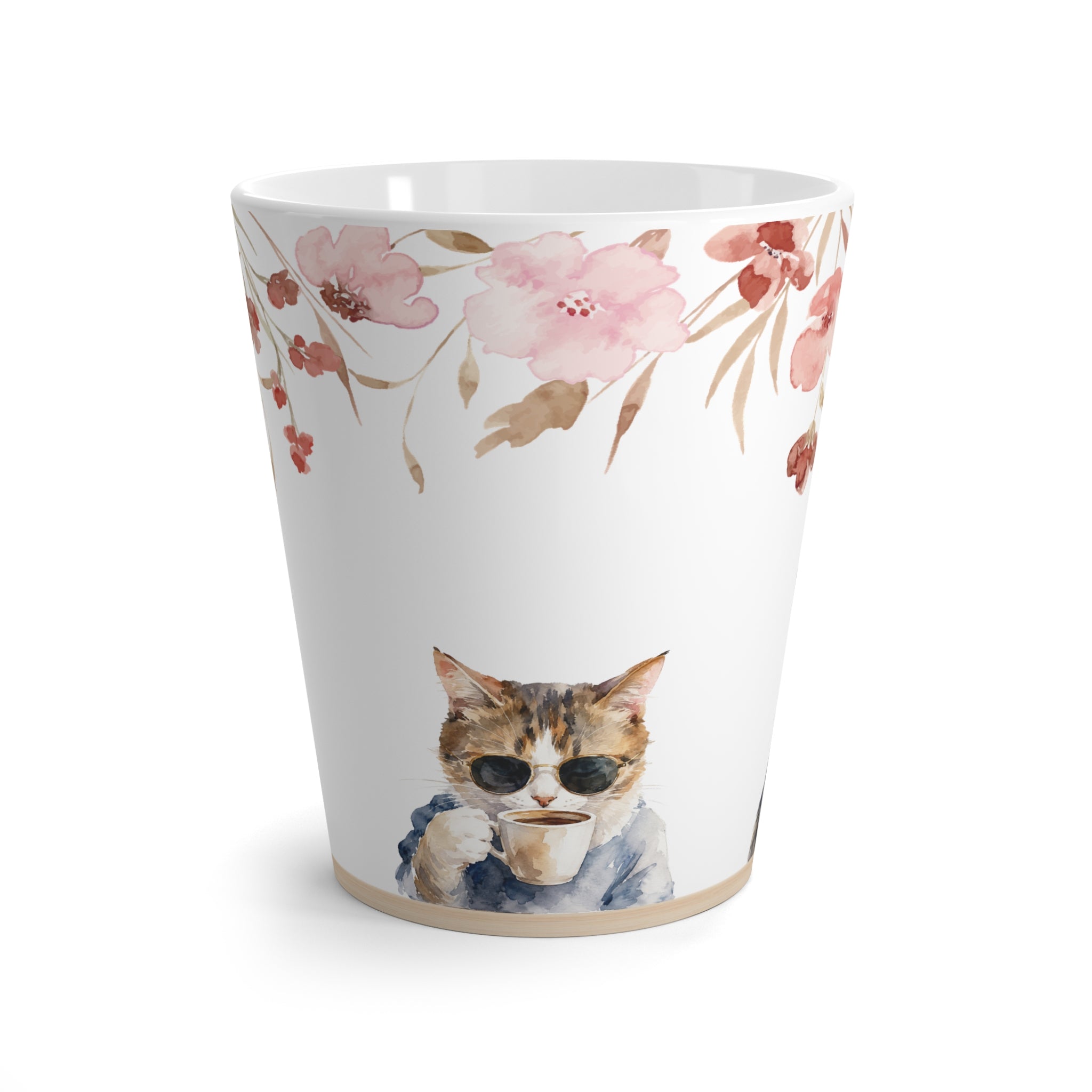 Cozy Coffee Cats Watercolor Latte Mug, 12 oz Ceramic Cat Mug