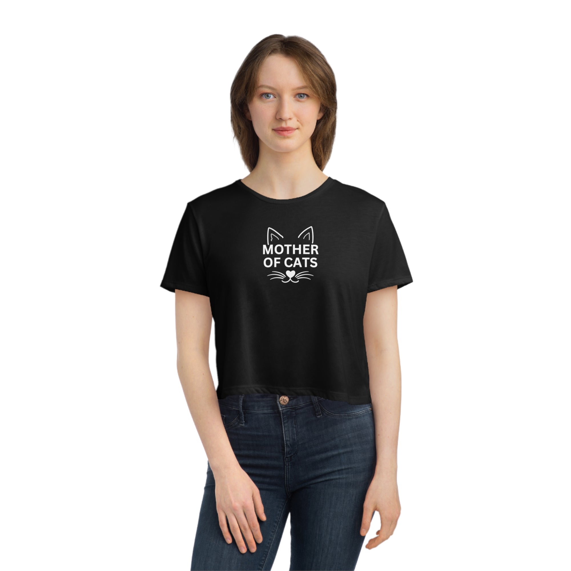 Mother of Cats Women's Flowy Cropped Tee - T - Shirt - Epileptic Al’s Shop