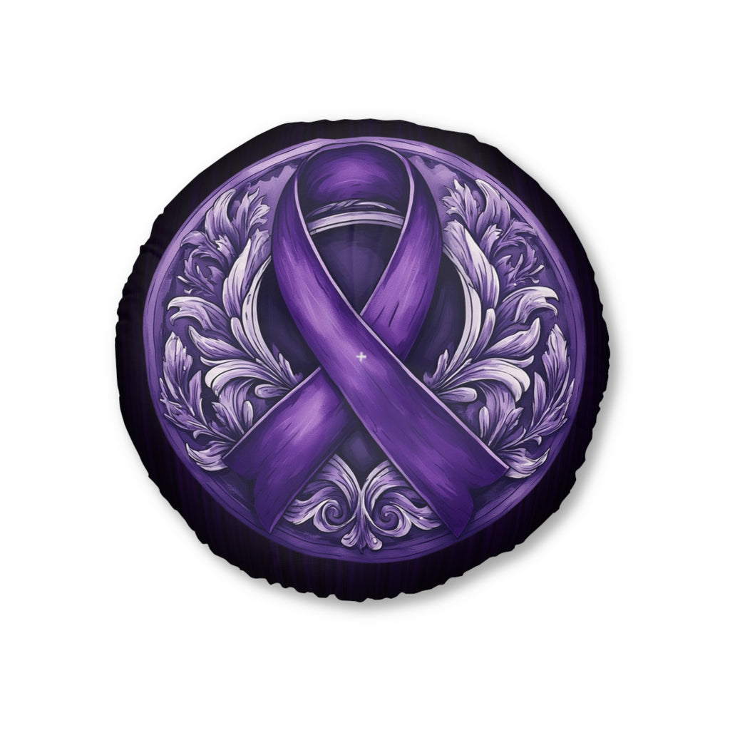 Elegant Purple Ribbon Tufted Floor Pillow, Round
