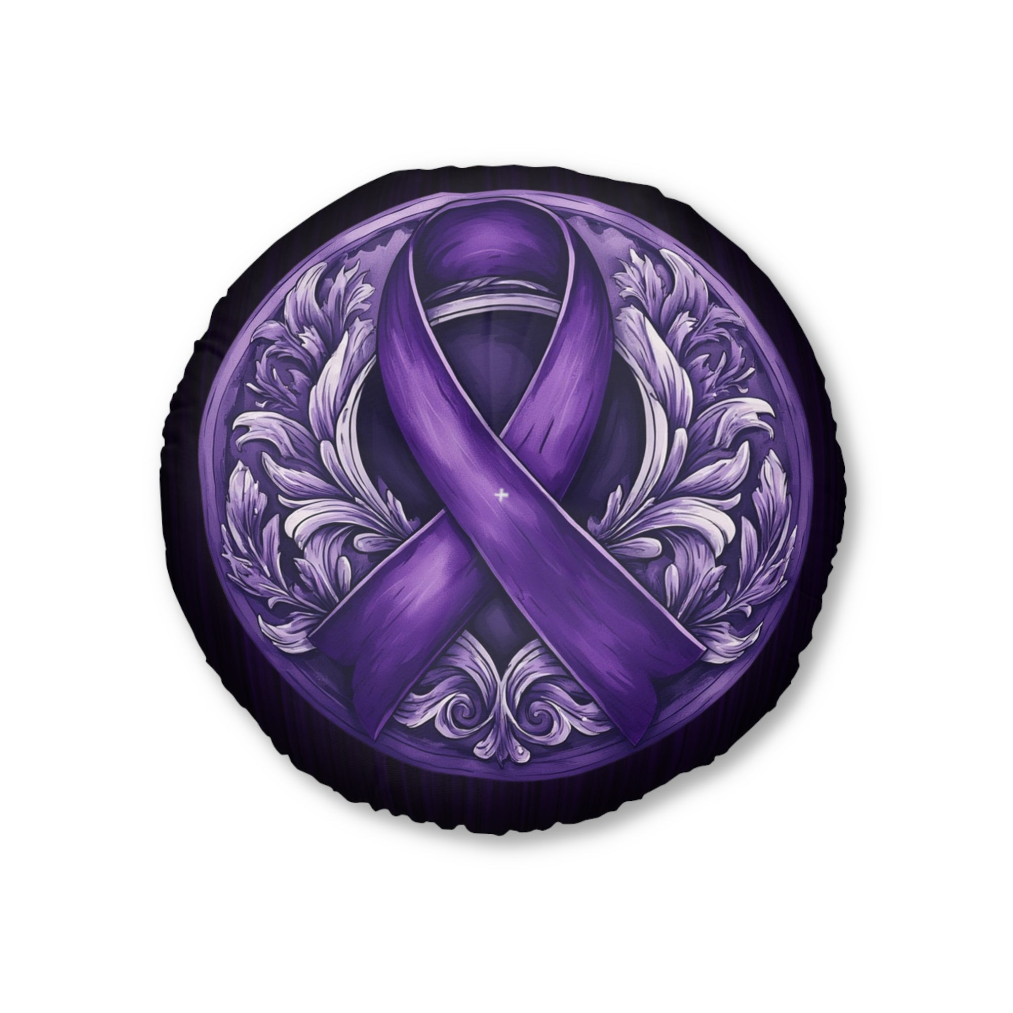 Elegant Purple Ribbon Tufted Floor Pillow, Round