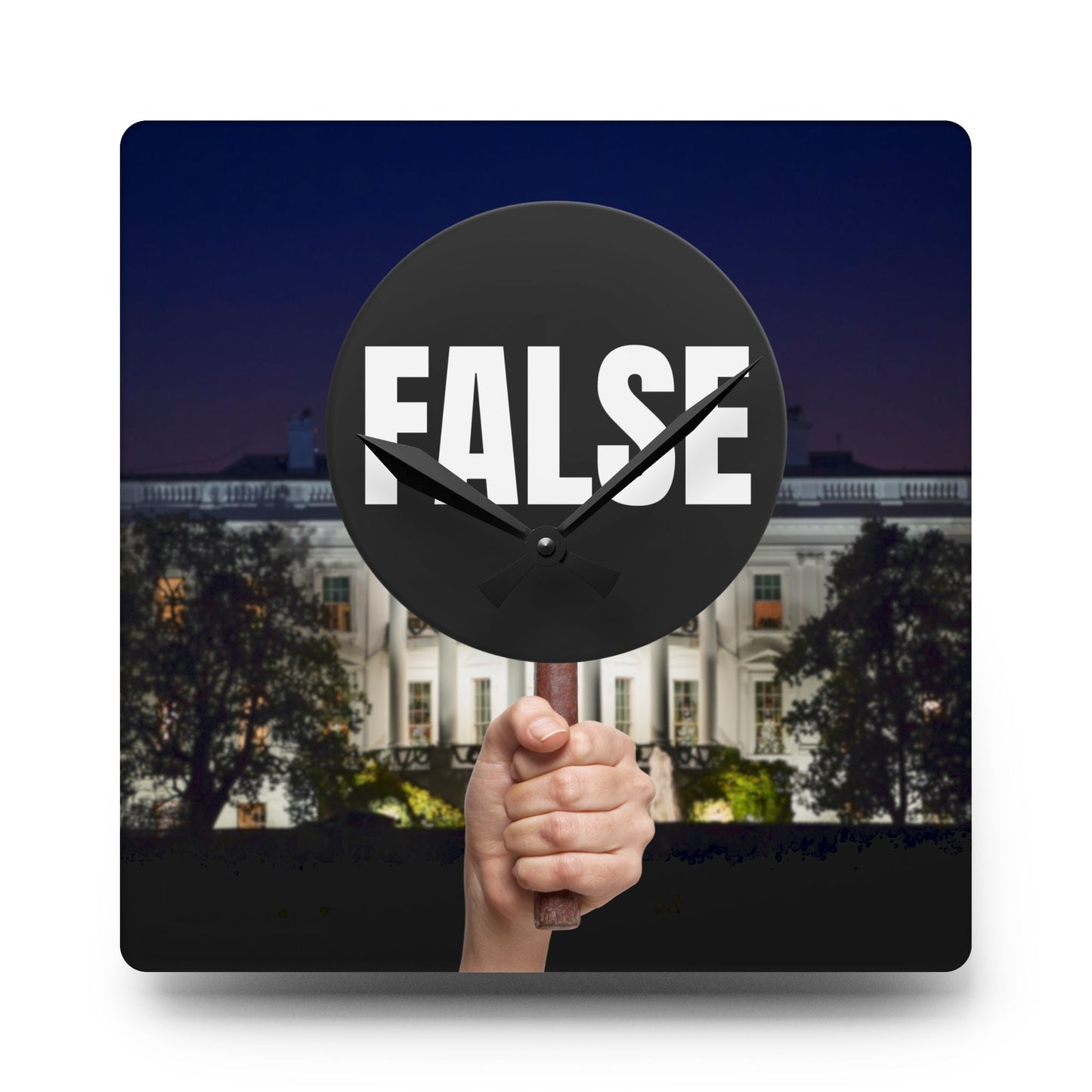False Sign Bold Statement Acrylic Wall Clock Printify